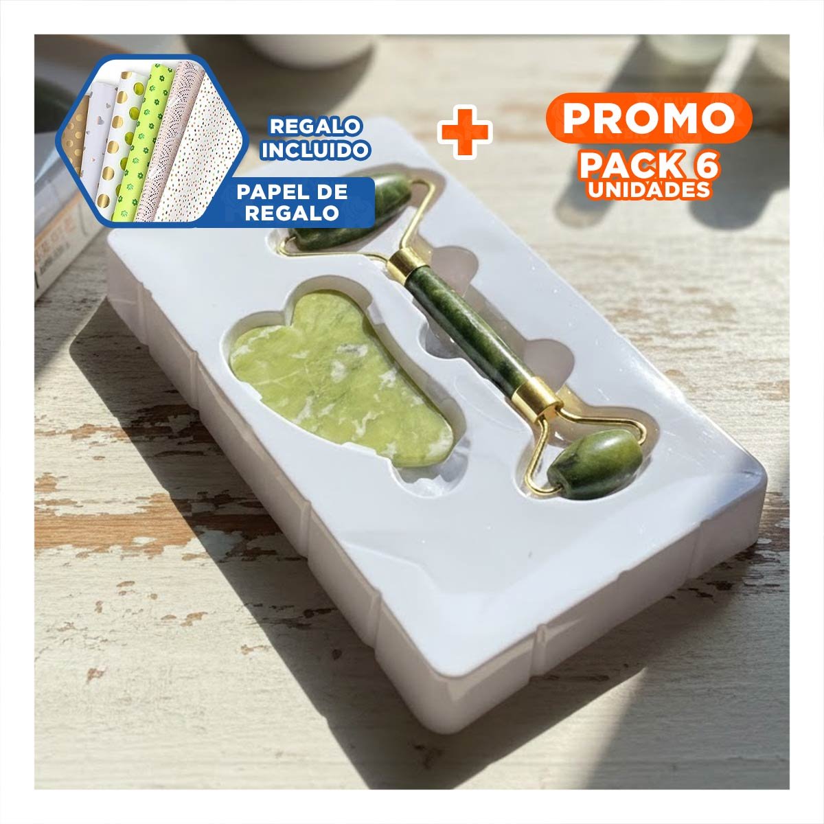 PACK6 EQUIPO 1 DE CUARZO ROSADO MARMOLEADO PARA LIMPIEZA FACIAL Y+PAPEL REGALO - 1