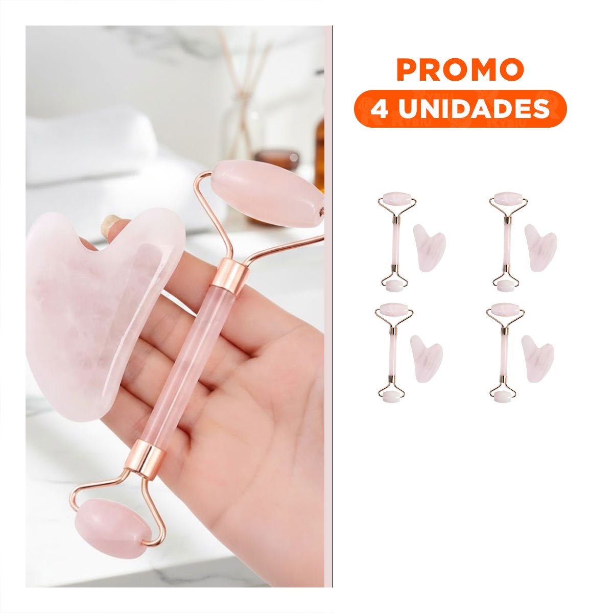 PACK4 SISTEMA 1 DE CUARZO ROSADO MARMOLEADO PARA RUTINA FACIAL Y+REGALO STICKER - 1