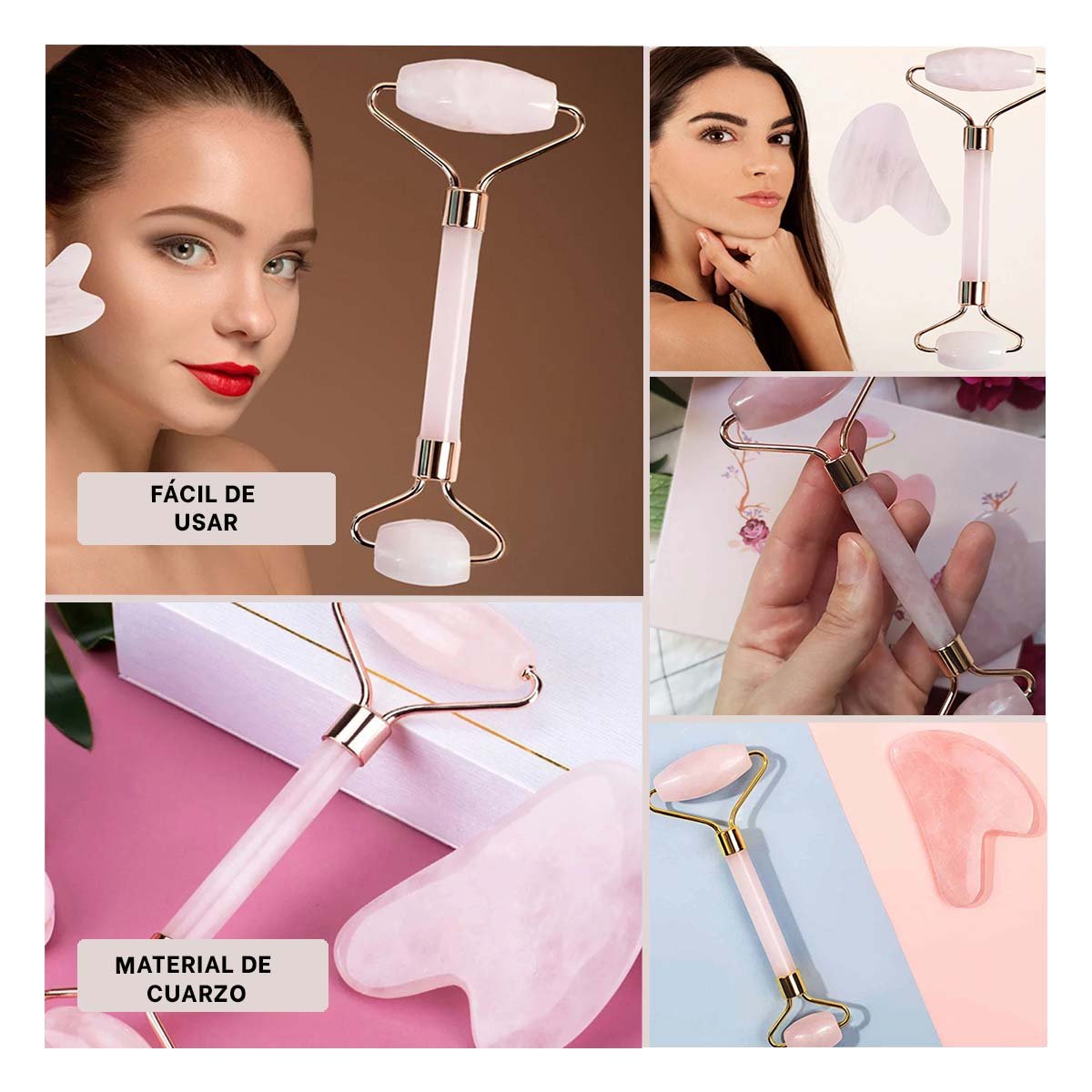 PACK4 SISTEMA 1 DE CUARZO ROSADO MARMOLEADO PARA RUTINA FACIAL Y+REGALO STICKER - 2