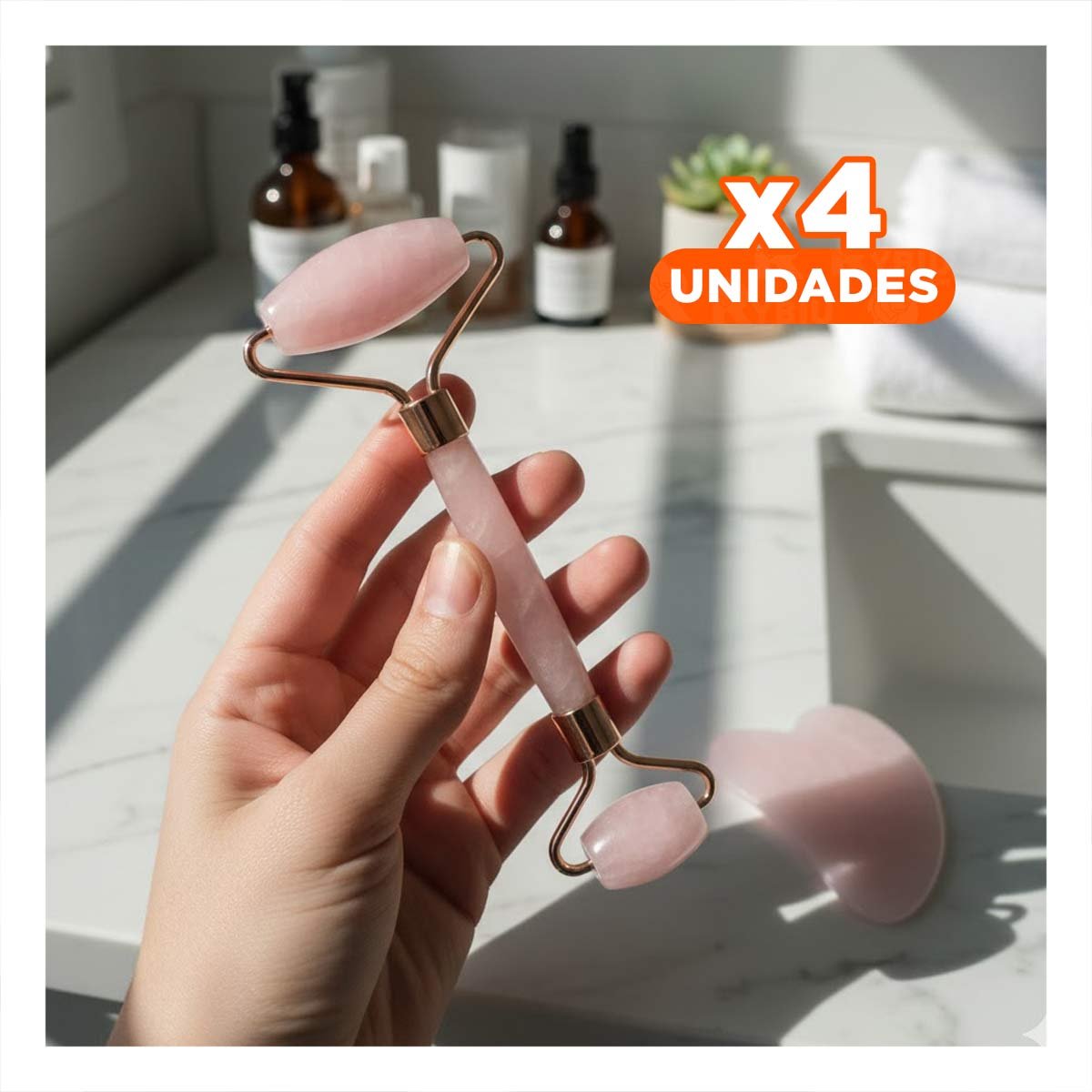 PACK4 CONJUNTO 1 DE CUARZO ROSADO MARMOLEADO PARA MASAJE FACIAL - 1
