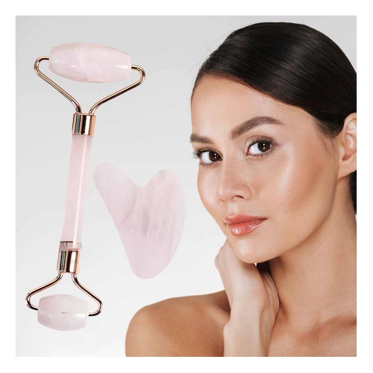PACK4 CONJUNTO 1 DE CUARZO ROSADO MARMOLEADO PARA MASAJE FACIAL - 2