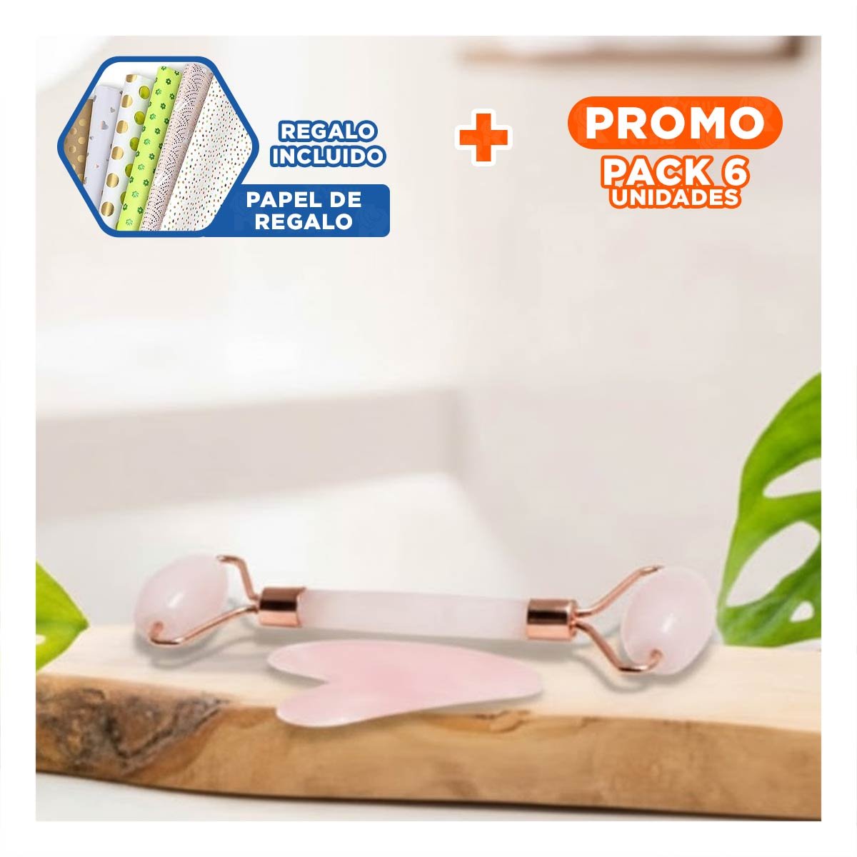 PACK6 EQUIPO 1 DE CUARZO ROSADO MARMOLEADO PARA LIMPIEZA FACIAL Y+PAPEL REGALO - 1