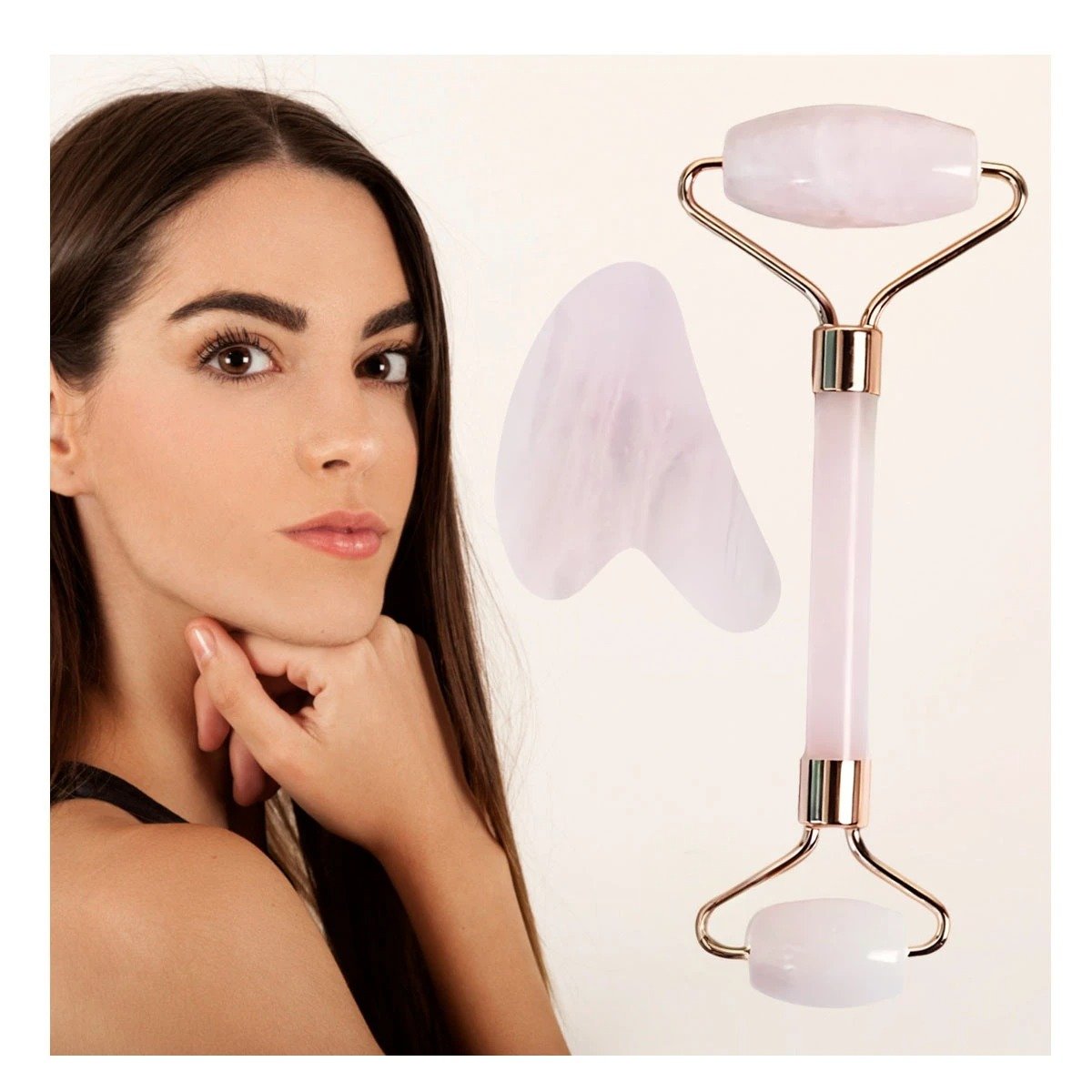 PACK6 EQUIPO 1 DE CUARZO ROSADO MARMOLEADO PARA LIMPIEZA FACIAL Y+PAPEL REGALO - 2