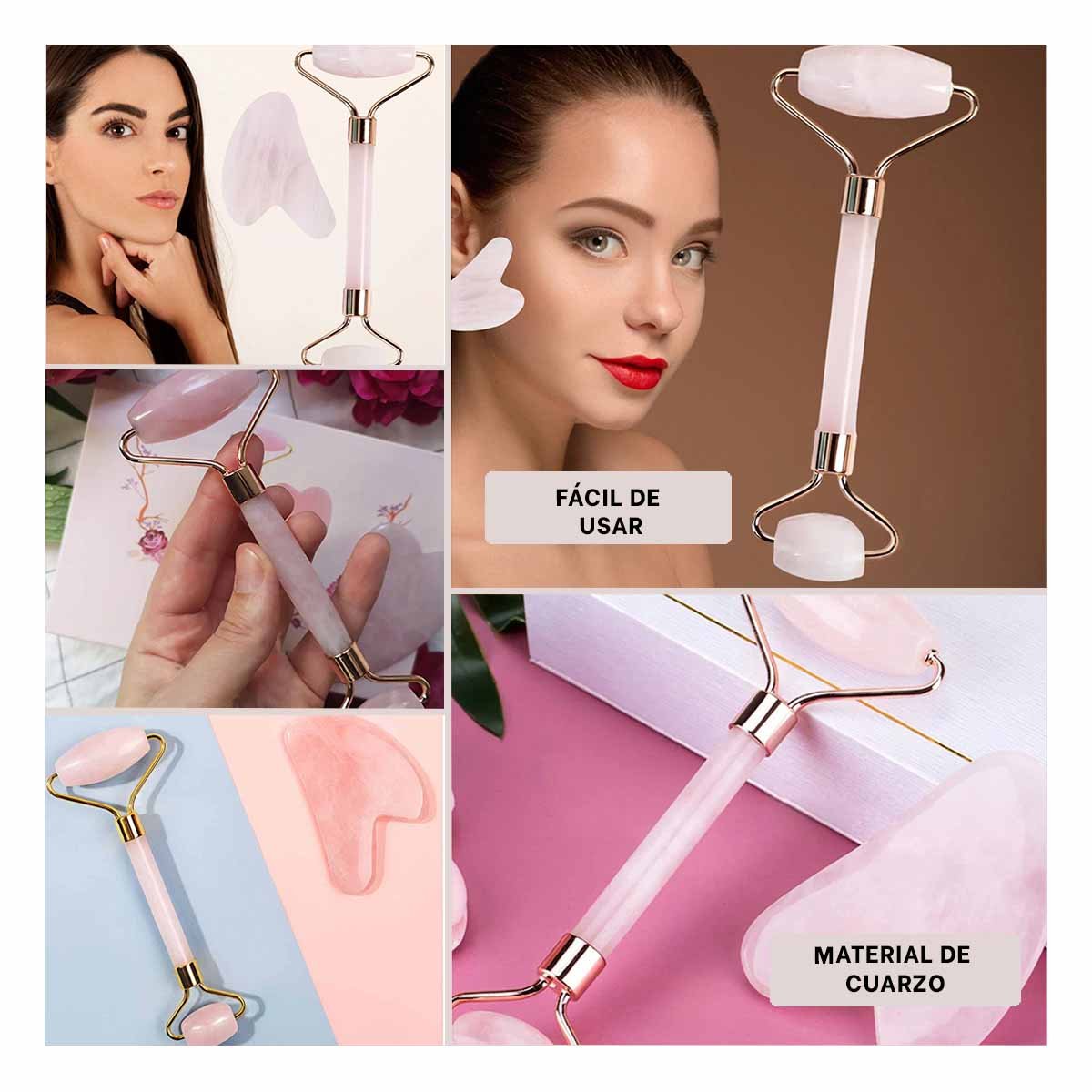 PACK6 EQUIPO 1 DE CUARZO ROSADO MARMOLEADO PARA LIMPIEZA FACIAL Y+PAPEL REGALO - 3