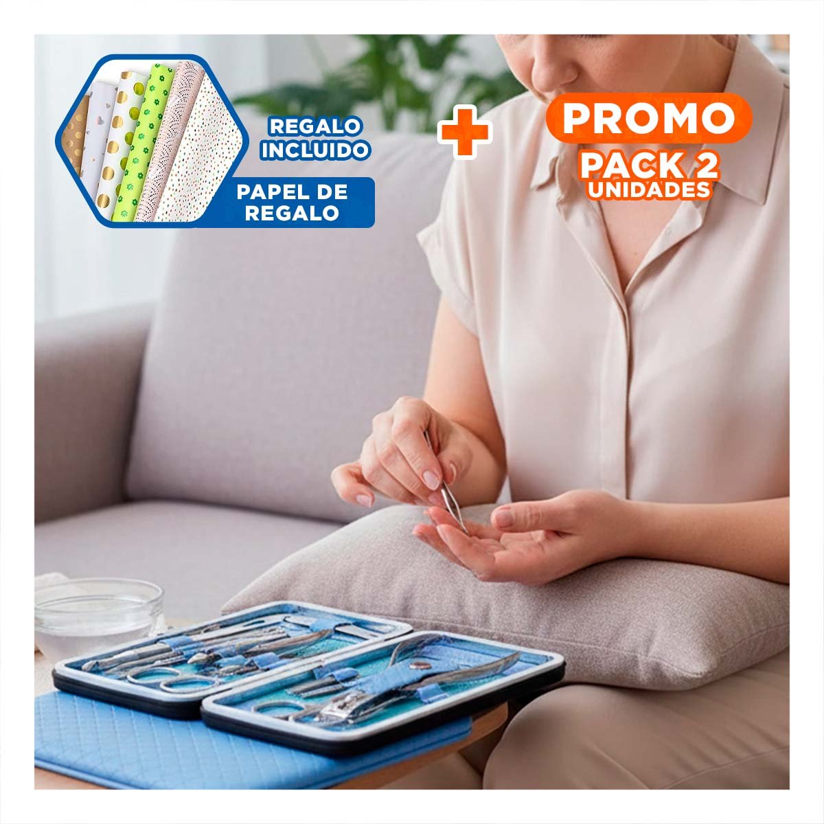 PACK2 EQUIPO PROFESIONAL DE MANICURE Y PEDICURE 19 PIEZAS CELESTE CON ESTUCHE Y+PAPEL REGALO - 1
