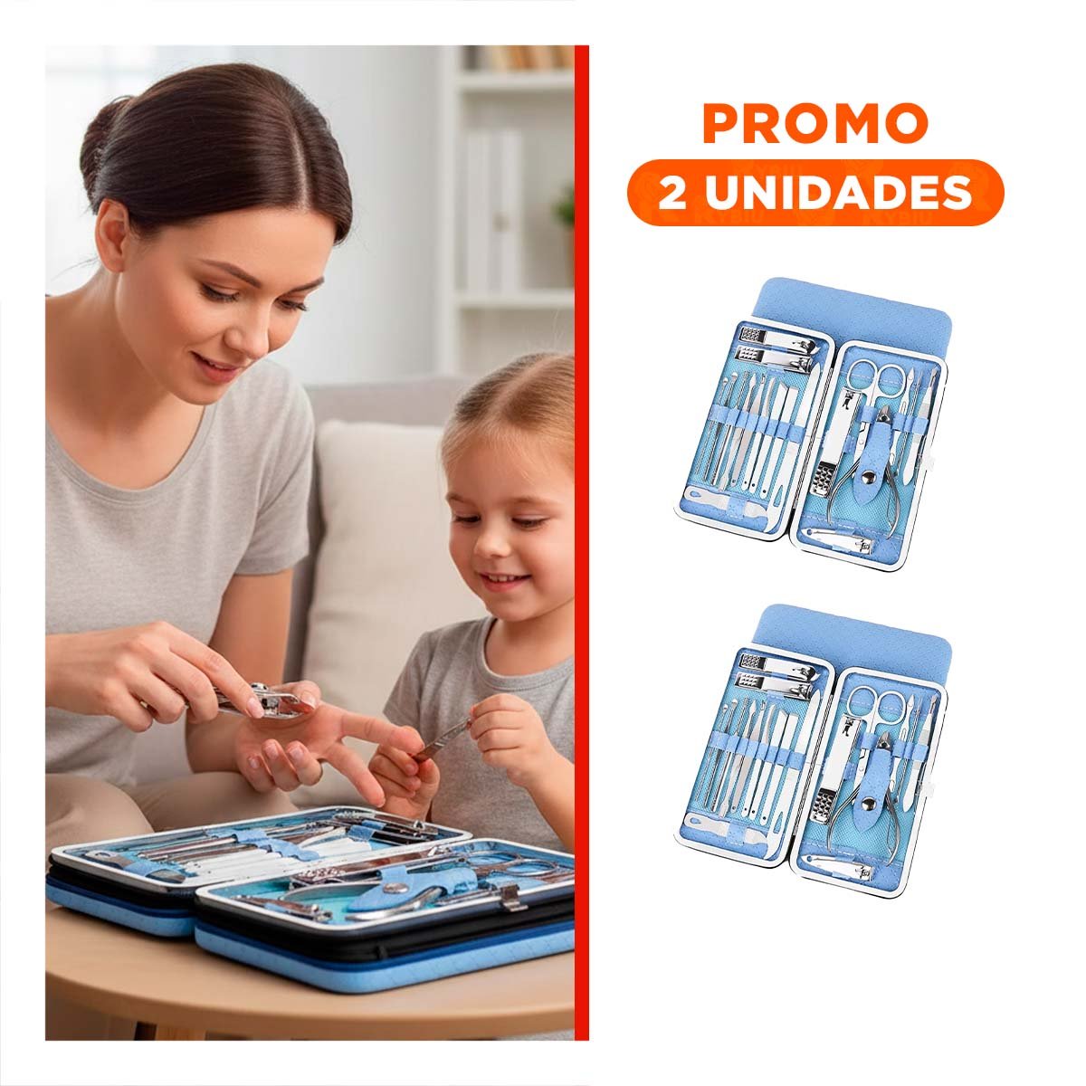 PACK2 ESTUCHE COMPLETO DE MANICURE Y PEDICURE 19 PIEZAS CELESTE PARA CASA - 1