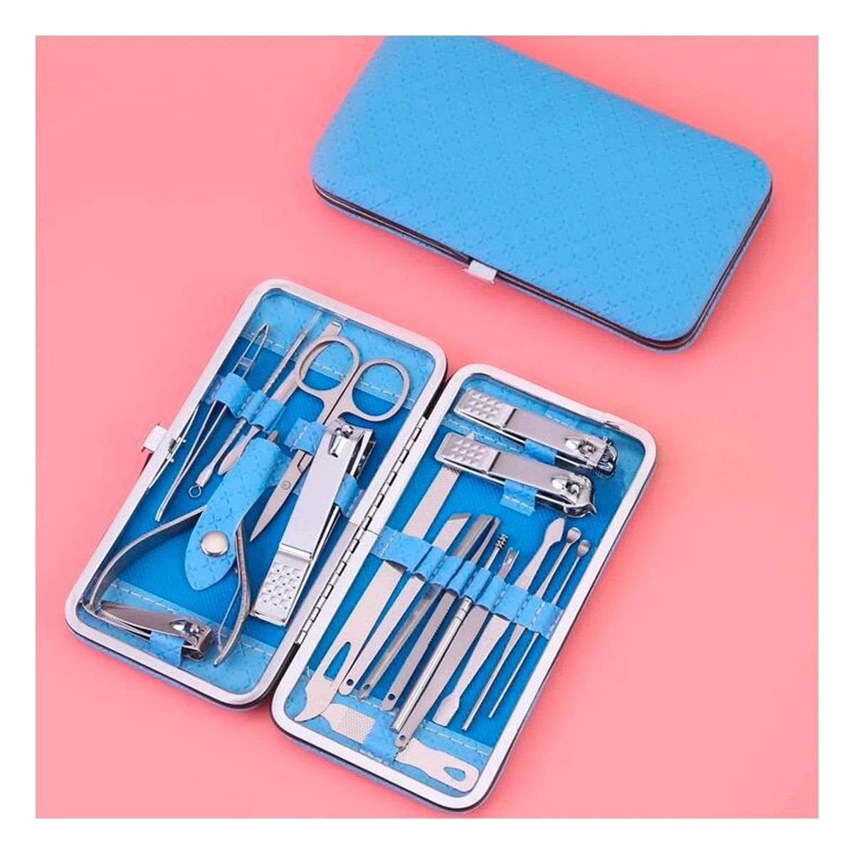 PACK6 JUEGO DE HERRAMIENTAS DE MANICURE Y PEDICURE 19 PIEZAS CELESTE Y+PAPEL REGALO - 5