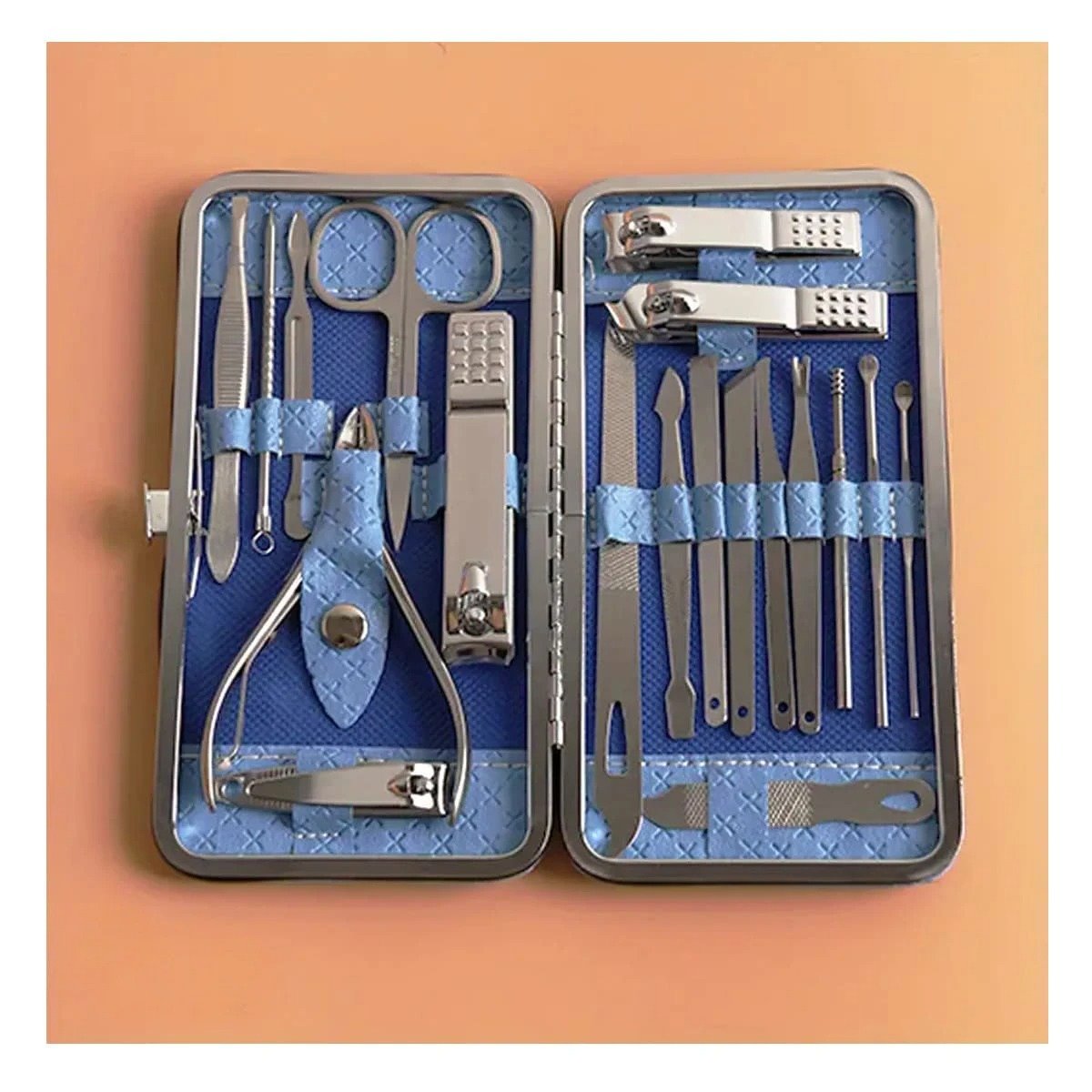 PACK4 SET DE HERRAMIENTAS DE MANICURE Y PEDICURE 19 PIEZAS CELESTE PROFESIONAL - 2