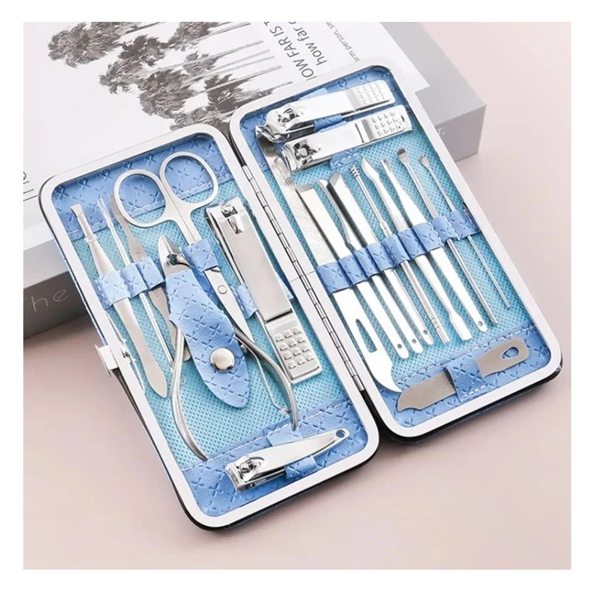 PACK4 SET DE HERRAMIENTAS DE MANICURE Y PEDICURE 19 PIEZAS CELESTE PROFESIONAL - 3
