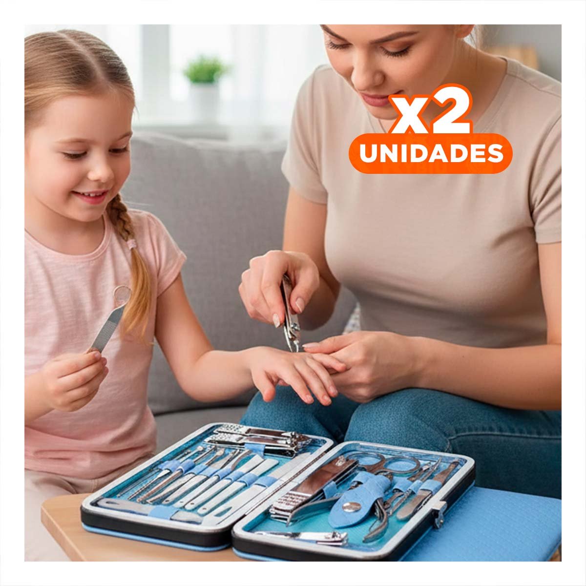 PACK2 JUEGO COMPLETO DE MANICURE Y PEDICURE 19 PIEZAS CELESTE PARA VIAJES Y+REGALO STICKER - 1