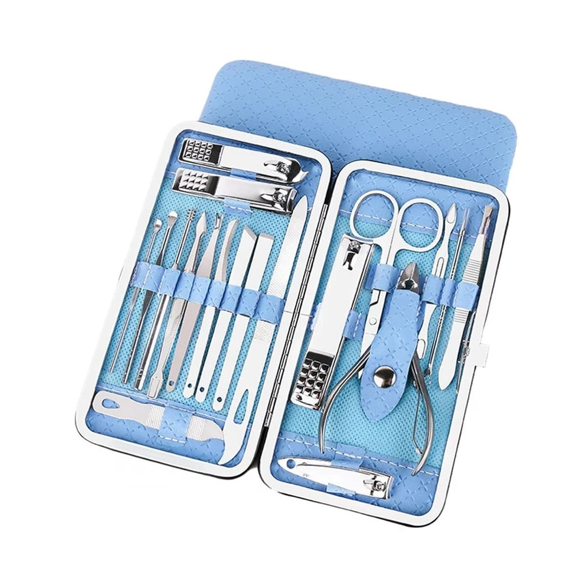 PACK2 JUEGO COMPLETO DE MANICURE Y PEDICURE 19 PIEZAS CELESTE PARA VIAJES Y+REGALO STICKER - 2
