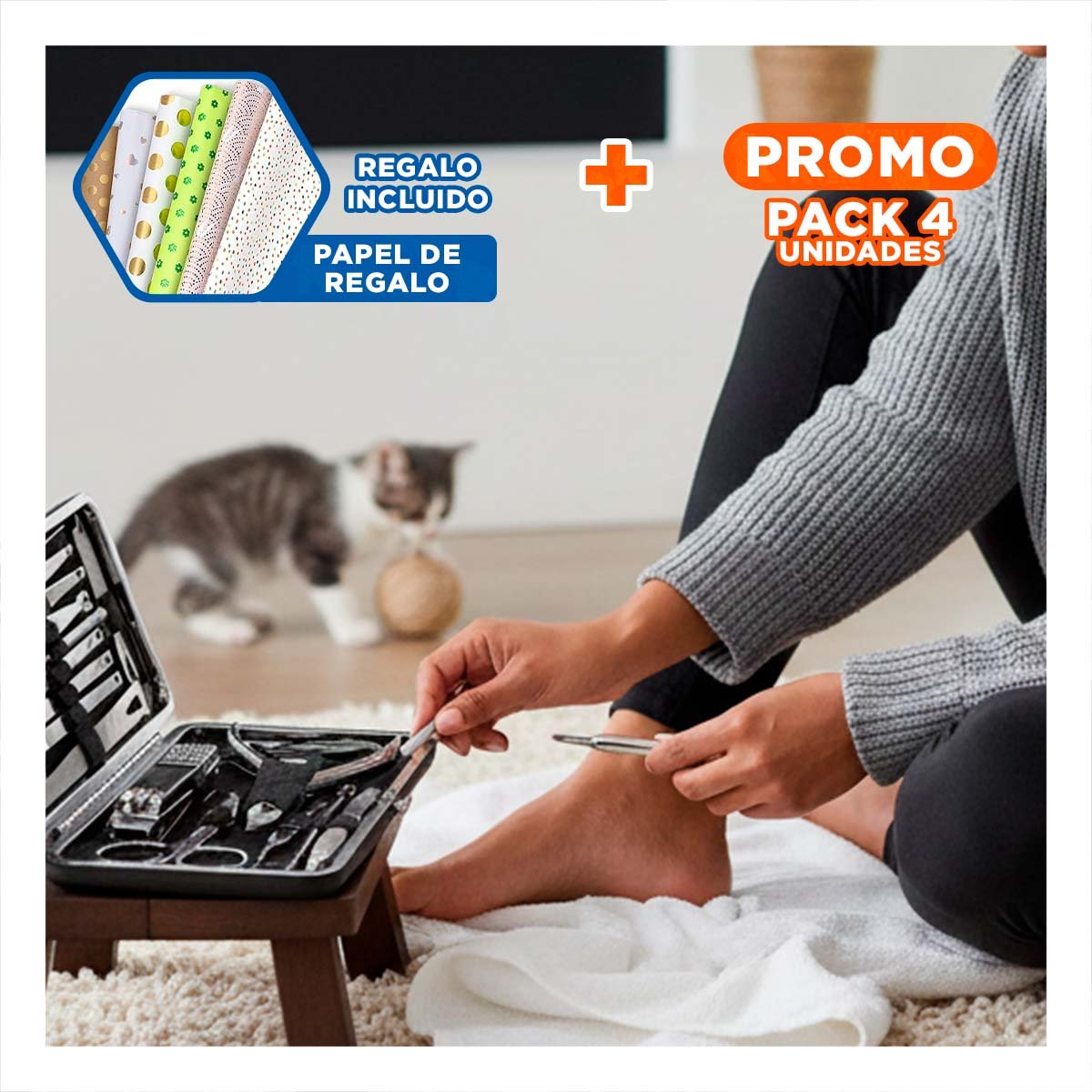 PACK4 KIT DE HERRAMIENTAS DE MANICURE Y PEDICURE 19 PIEZAS CELESTE COMPLETO Y+PAPEL REGALO - 1