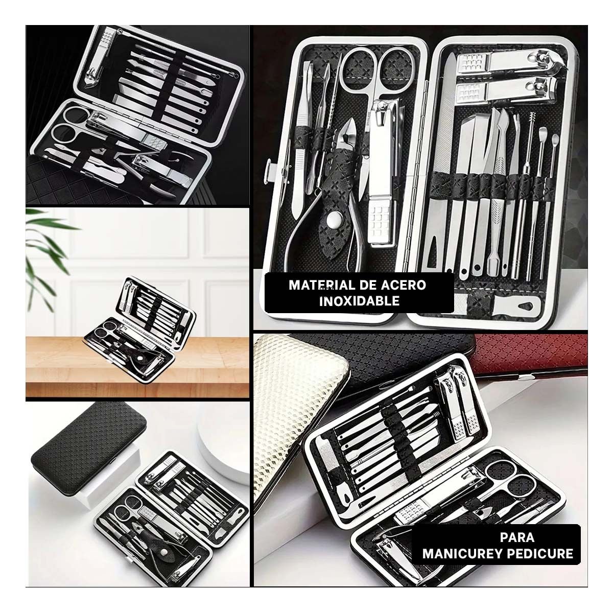 PACK4 ESTUCHE DE HERRAMIENTAS DE MANICURE Y PEDICURE 19 PIEZAS CELESTE Y+REGALO STICKER - 2