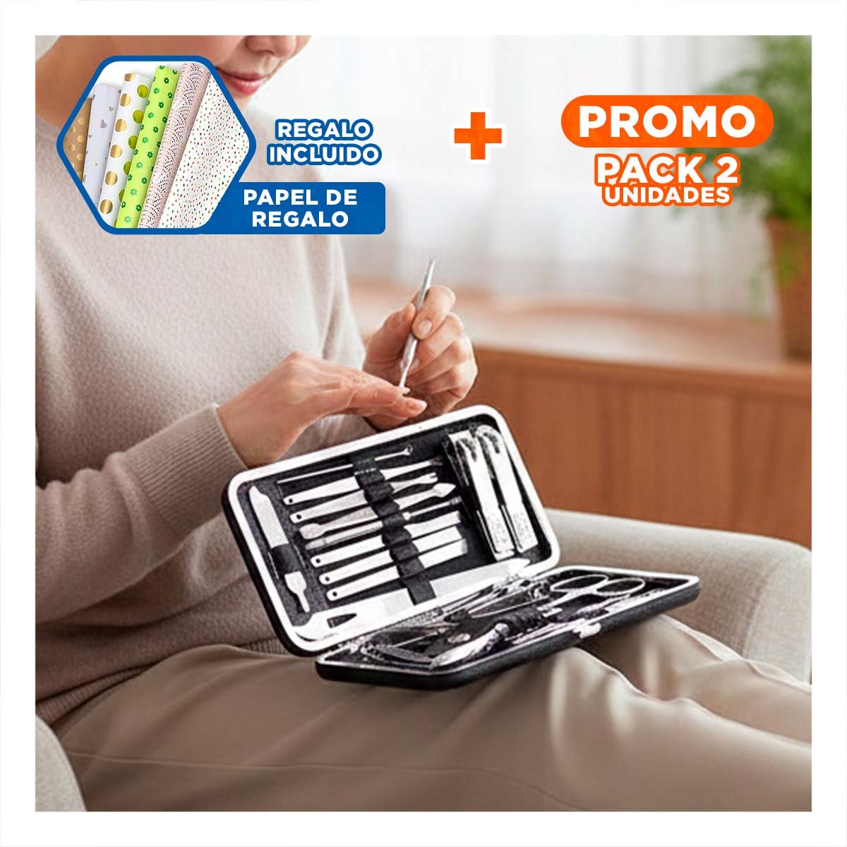 PACK2 EQUIPO PROFESIONAL DE MANICURE Y PEDICURE 19 PIEZAS CELESTE CON ESTUCHE Y+PAPEL REGALO - 1