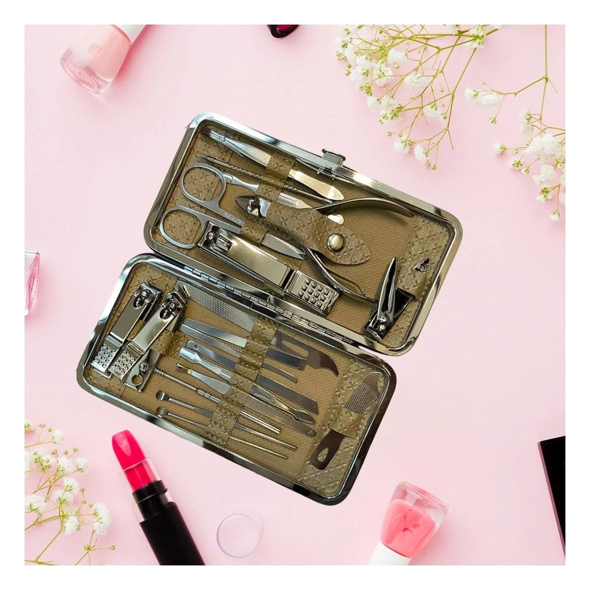 PACK4 ESTUCHE DE HERRAMIENTAS DE MANICURE Y PEDICURE 19 PIEZAS CELESTE Y+REGALO STICKER - 5