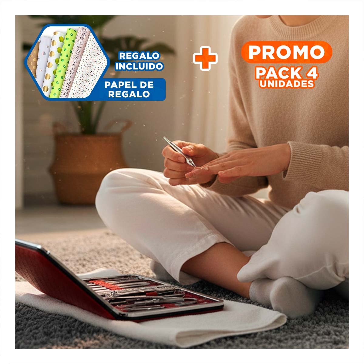 PACK4 KIT DE HERRAMIENTAS DE MANICURE Y PEDICURE 19 PIEZAS CELESTE COMPLETO Y+PAPEL REGALO - 1