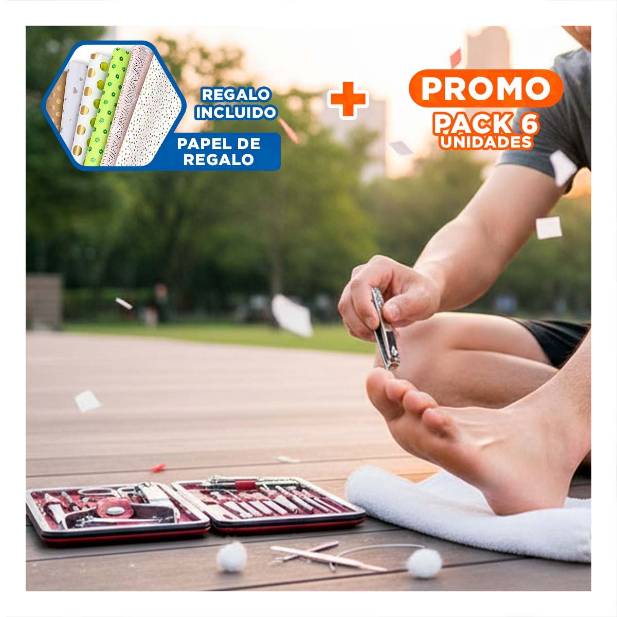 PACK6 JUEGO DE HERRAMIENTAS DE MANICURE Y PEDICURE 19 PIEZAS CELESTE Y+PAPEL REGALO - 1