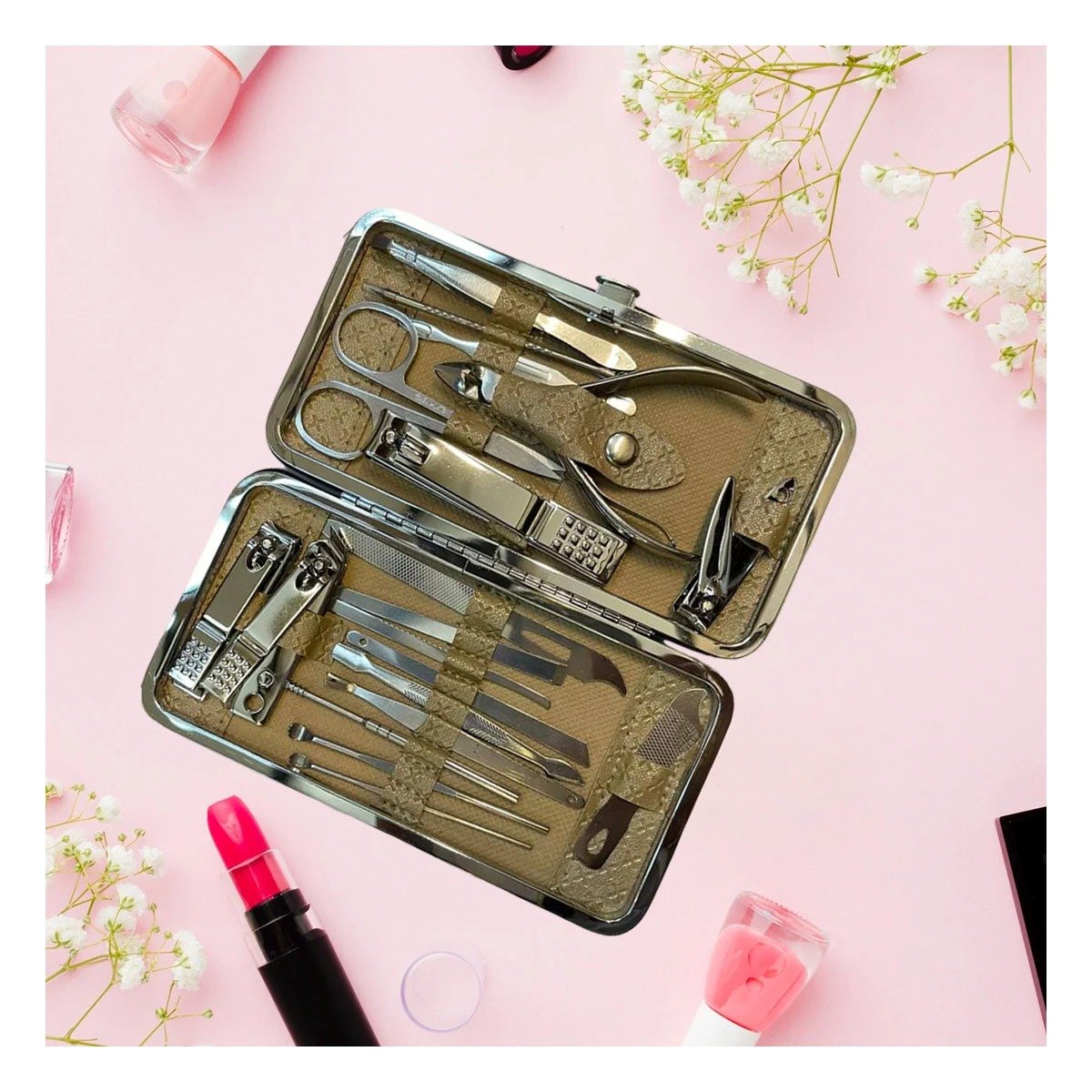 PACK6 EQUIPO DE HERRAMIENTAS DE MANICURE Y PEDICURE 19 PIEZAS CELESTE - 3