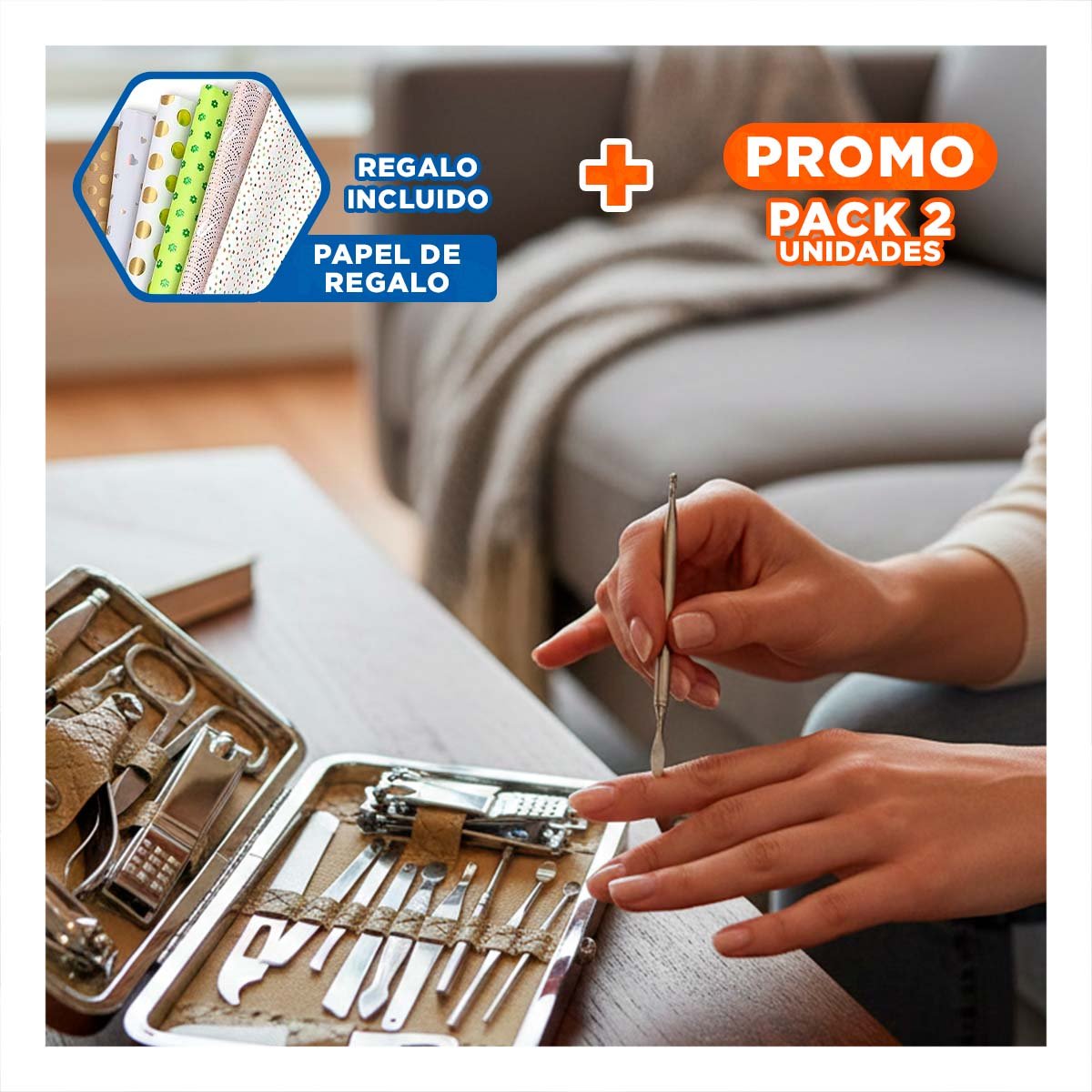 PACK2 EQUIPO PROFESIONAL DE MANICURE Y PEDICURE 19 PIEZAS CELESTE CON ESTUCHE Y+PAPEL REGALO - 1