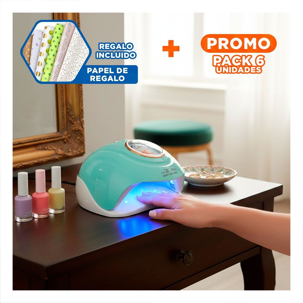 PACK6 EQUIPO LED 2 EN 1 SUN S8 PRO BLANCO PARA UÑAS GEL DISENO TIGRE PROFESIONAL Y+PAPEL REGALO - 1