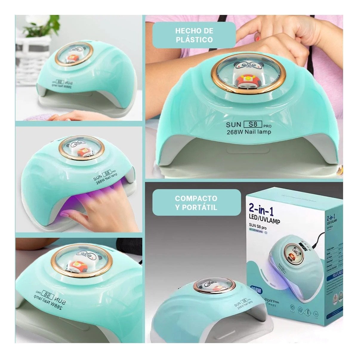 PACK6 EQUIPO LED 2 EN 1 SUN S8 PRO BLANCO PARA UÑAS GEL DISENO TIGRE PROFESIONAL Y+PAPEL REGALO - 3