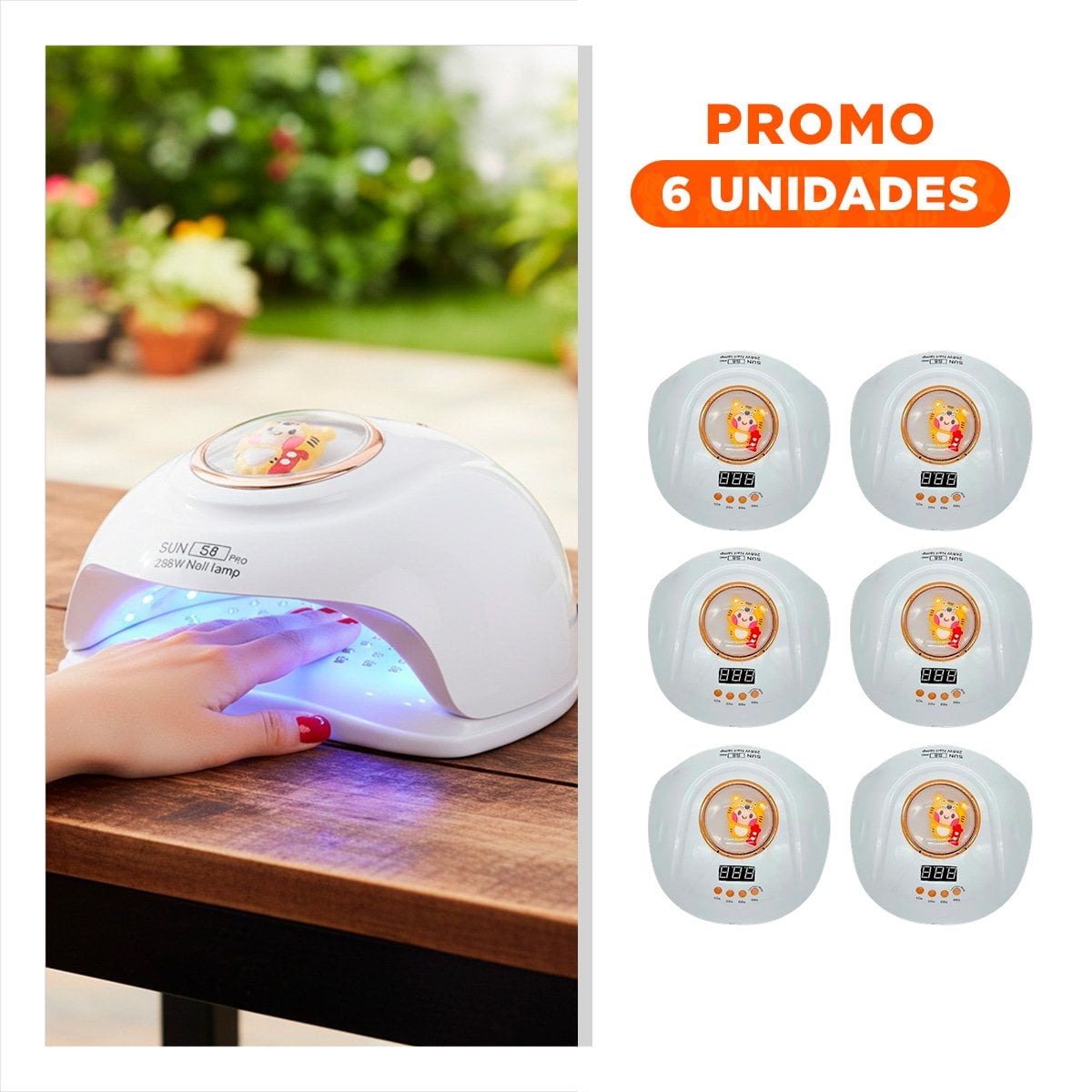 PACK6 LUZ LED 2 EN 1 SUN S8 PRO BLANCO PARA UÑAS GEL DISENO TIGRE PROFESIONAL - 1
