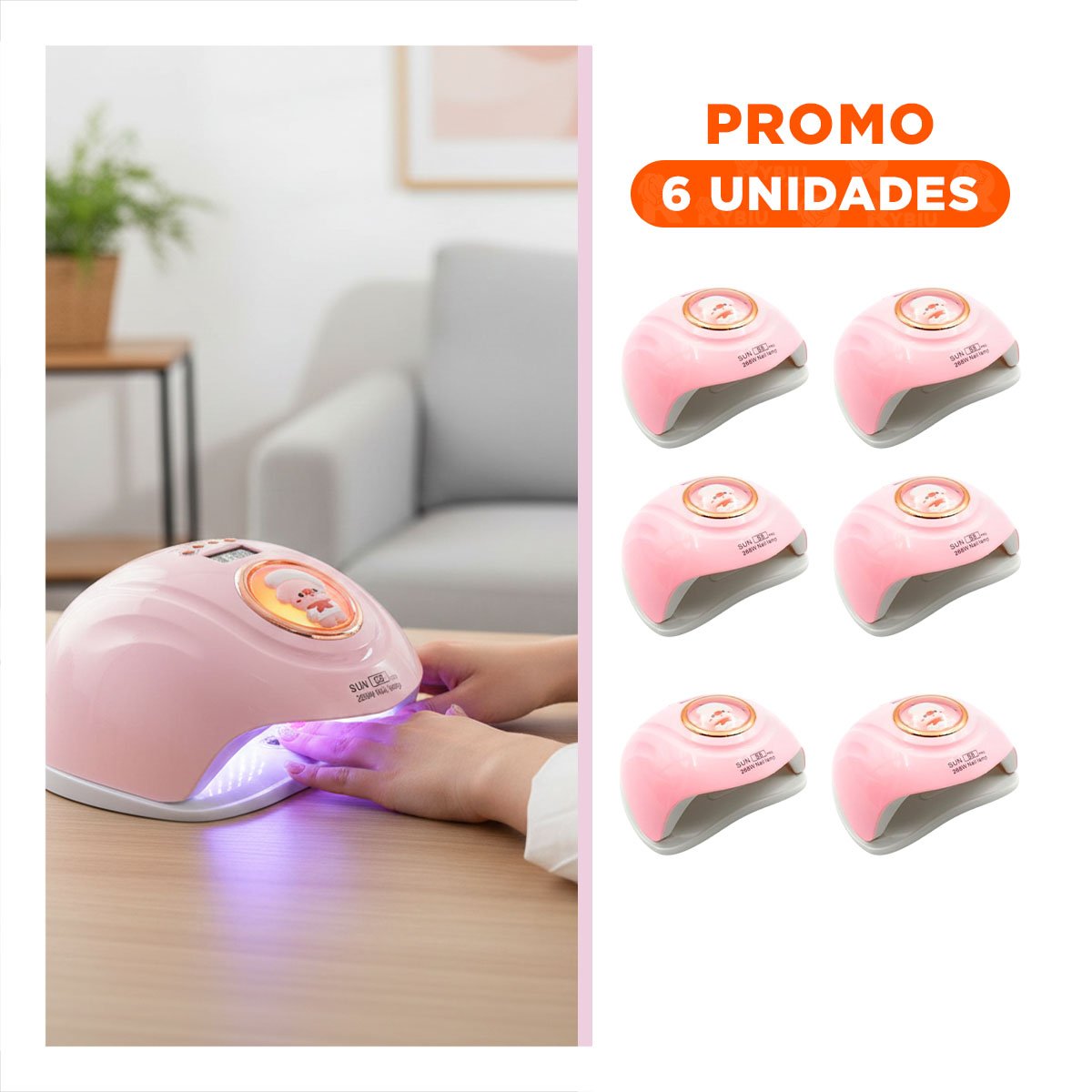 PACK6 EQUIPO LED 2 EN 1 SUN S8 PRO ROSADO PARA UÑAS GEL DISENO CHANCHO - 1