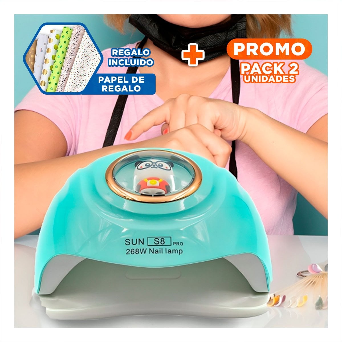 PACK2 DISPOSITIVO LED SUN S8 PRO 2 EN 1 BLANCO PARA SECADO RAPIDO DE UÑAS TIGRE Y+PAPEL REGALO - 1