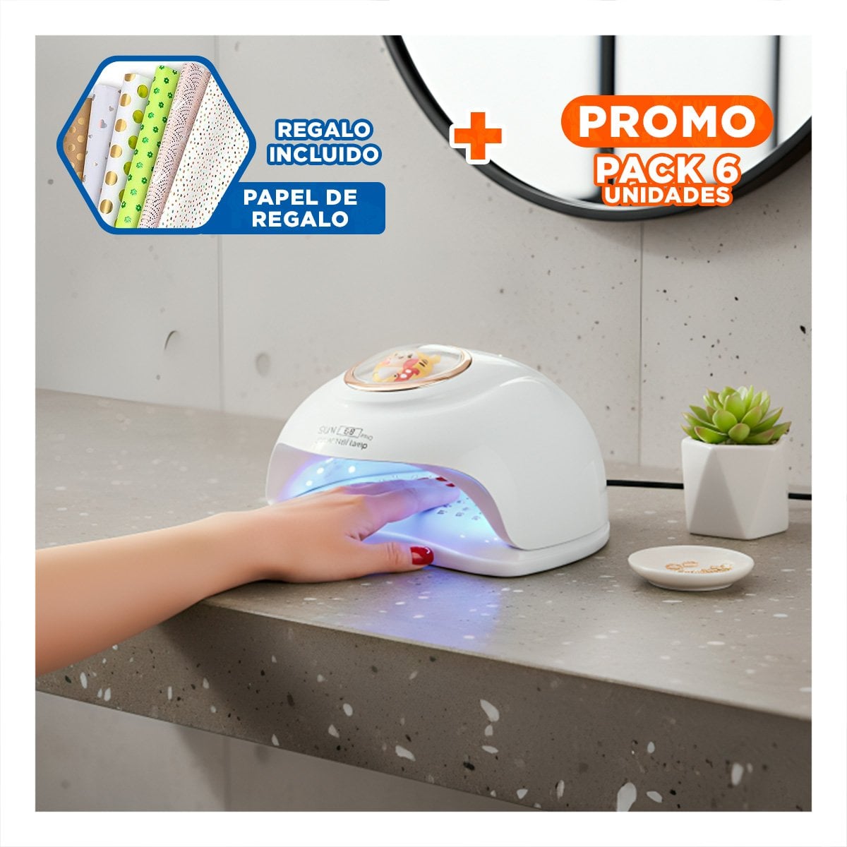 PACK6 EQUIPO LED 2 EN 1 SUN S8 PRO BLANCO PARA UÑAS GEL DISENO TIGRE PROFESIONAL Y+PAPEL REGALO - 1