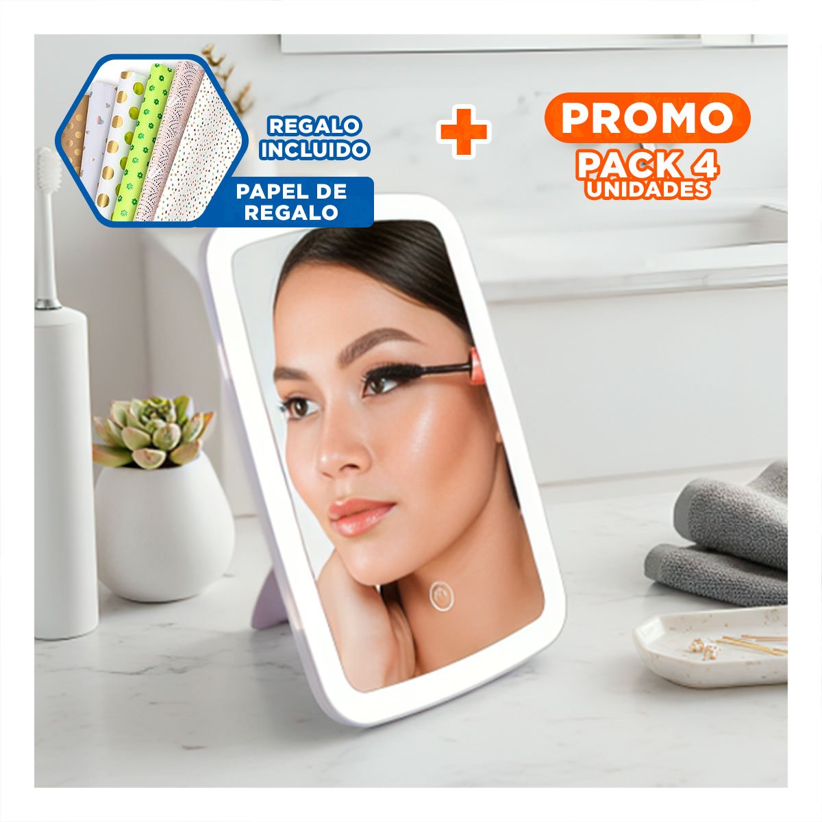 PACK4 PANEL ILUMINADO LED TACTIL PARA MAQUILLAJE BLANCO ELEGANTE Y+PAPEL REGALO - 1