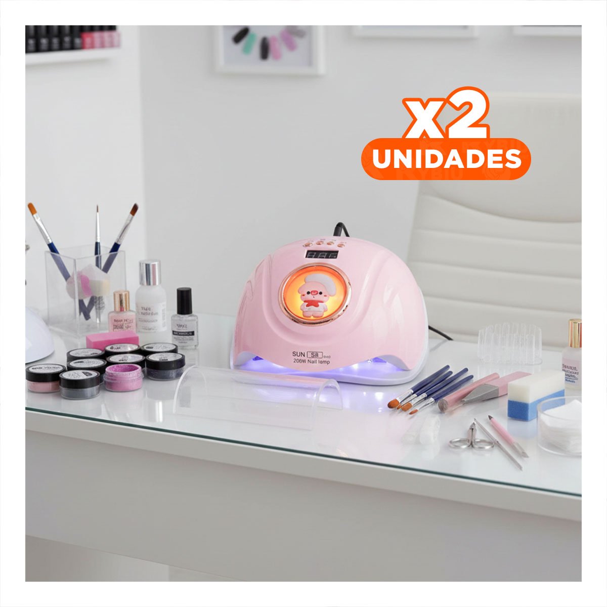 PACK2 APARATO LED 2 EN 1 SUN S8 PRO ROSADO PARA UÑAS GEL DISENO CHANCHO Y+REGALO STICKER - 1