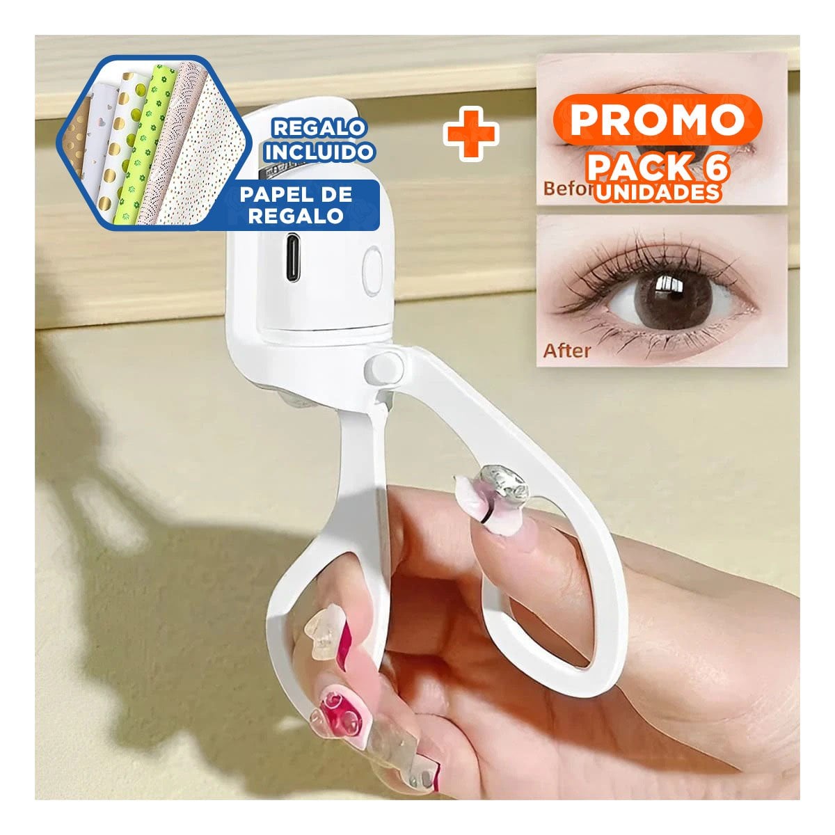 PACK6 RIZADOR ELEGANTE BLANCO ELECTRICO PARA CABELLO Y+PAPEL REGALO - 1