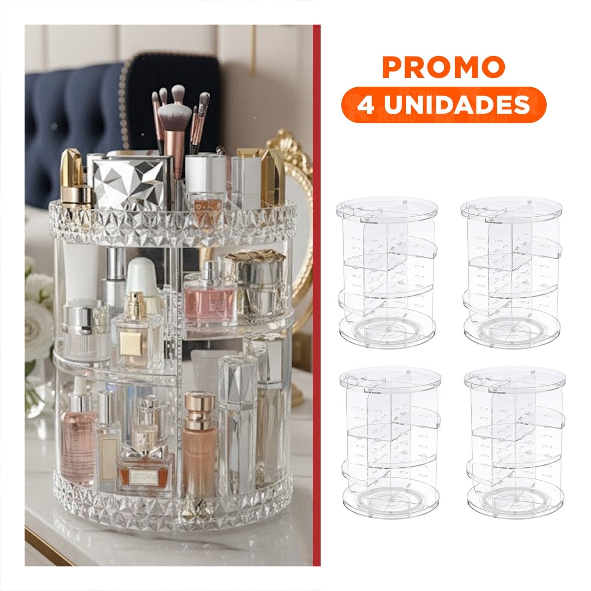 PACK4 ESTANTE MAQUILLAJE TRANSPARENTE 360 GRADOS HOGAR Y+REGALO STICKER - 1