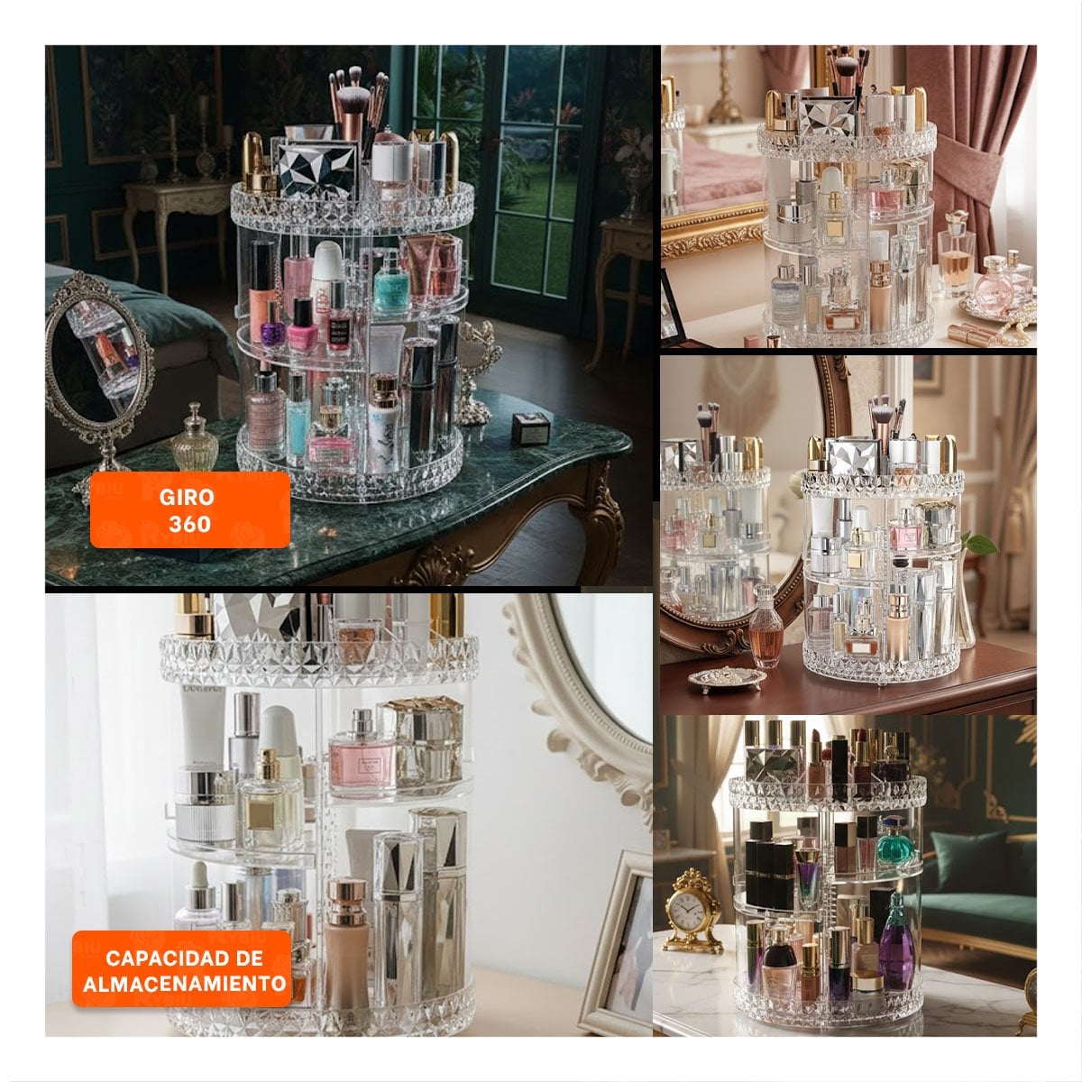PACK4 ESTANTE MAQUILLAJE TRANSPARENTE 360 GRADOS HOGAR Y+REGALO STICKER - 2