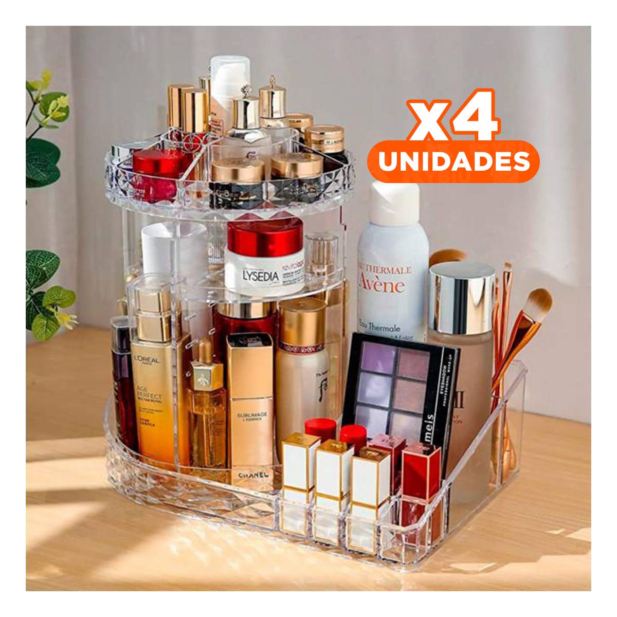 PACK4 ESTANTE TRANSPARENTE 360 GRADOS BASE CUADRADA MAQUILLAJE - 1