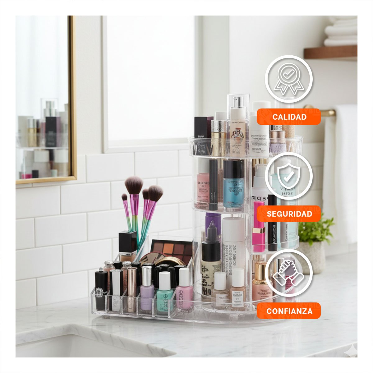 PACK4 ESTANTE TRANSPARENTE 360 GRADOS BASE CUADRADA MAQUILLAJE - 3