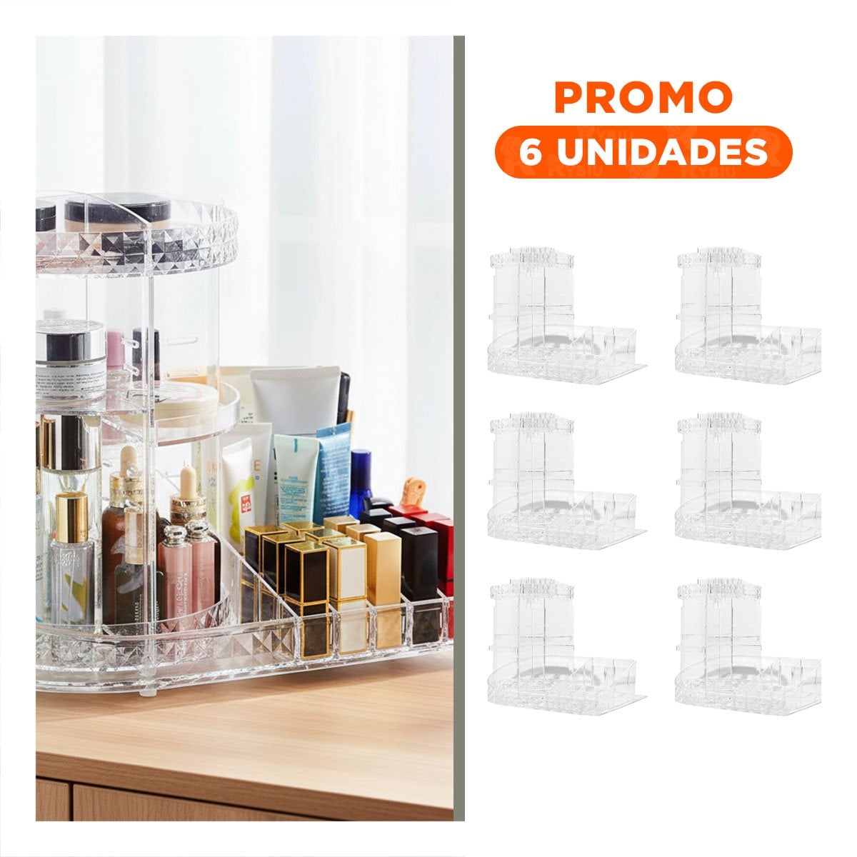 PACK6 PORTACOSMETICOS GIRATORIO 360 GRADOS TRANSPARENTE BASE CUADRADA - 1