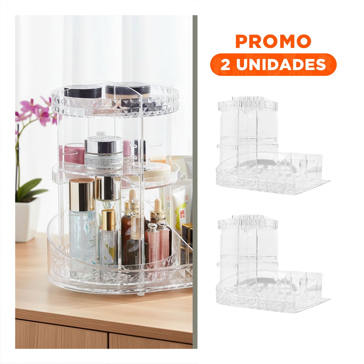 PACK2 CLASIFICADOR TRANSPARENTE 360 GRADOS BASE CUADRADA COSMETICOS - 1