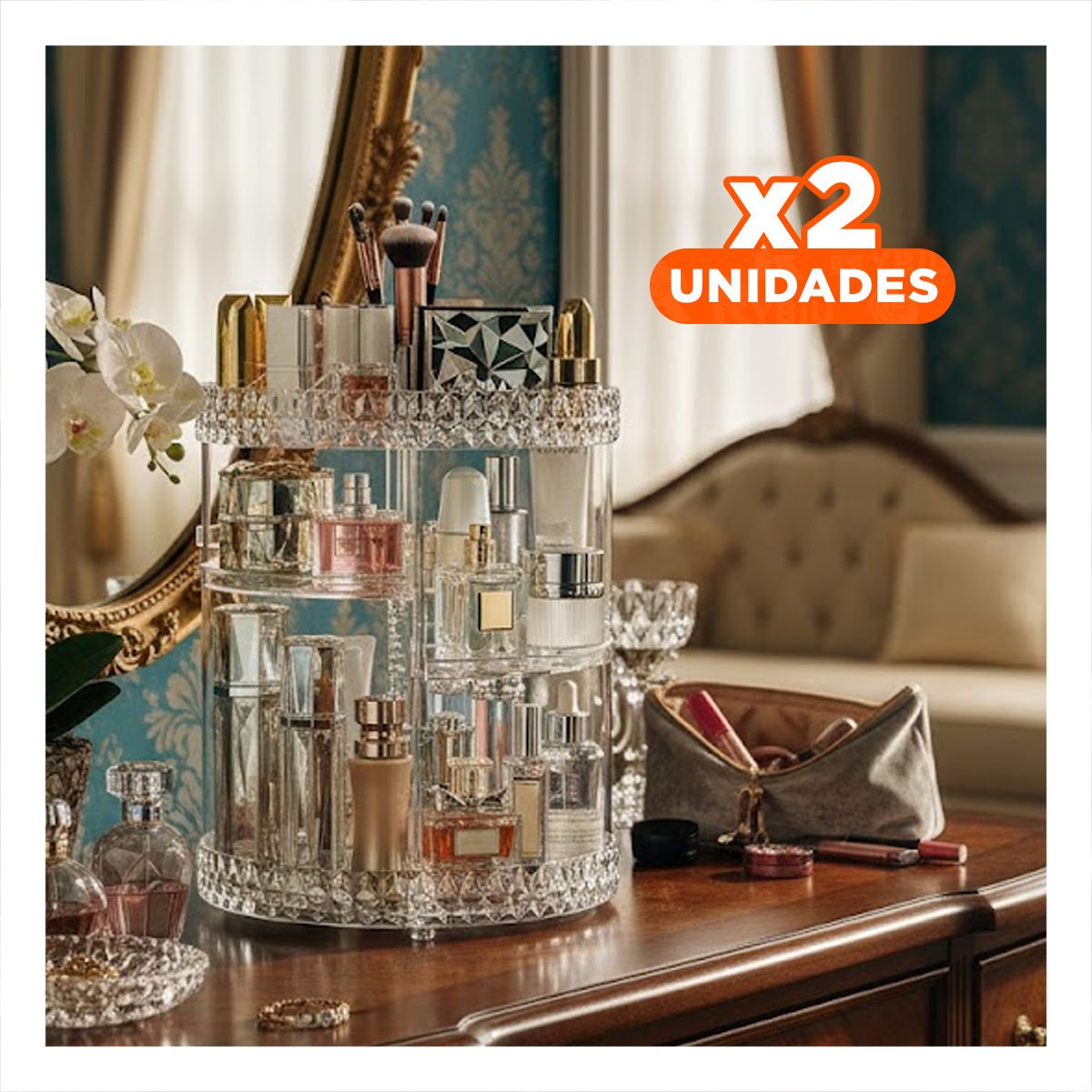 PACK2 CLASIFICADOR COSMETICOS TRANSPARENTE 360 GRADOS HOGAR Y+REGALO STICKER - 1