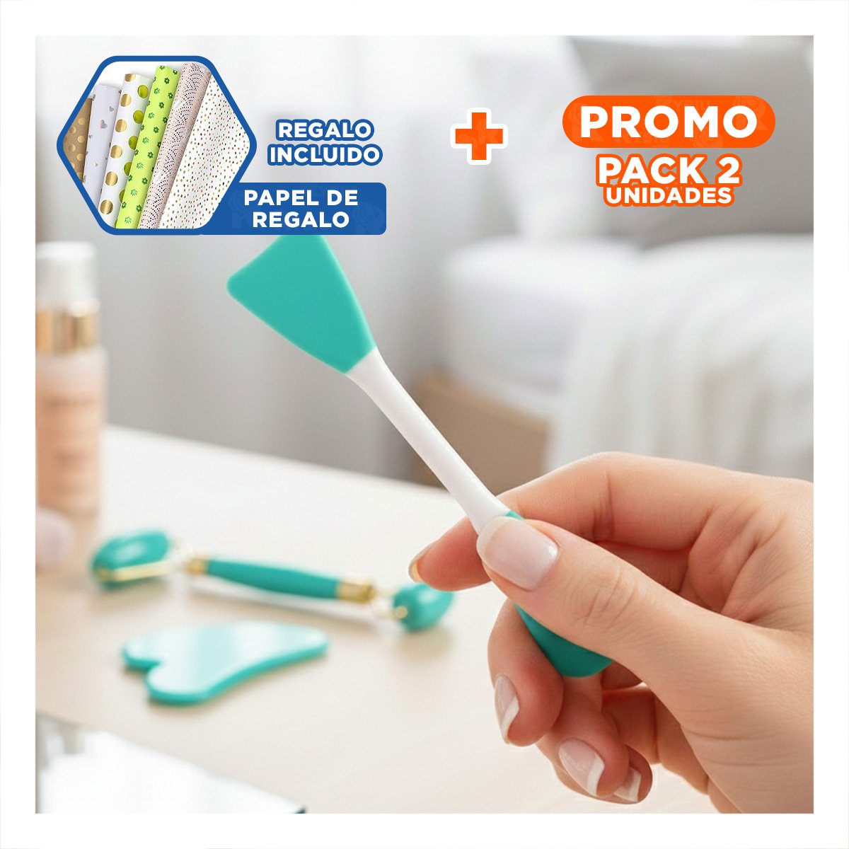 PACK2 SET FUNCIONAL 3 DE LIMPIEZA FACIAL PLASTICO TURQUESA PARA BELLEZA Y+PAPEL REGALO - 1