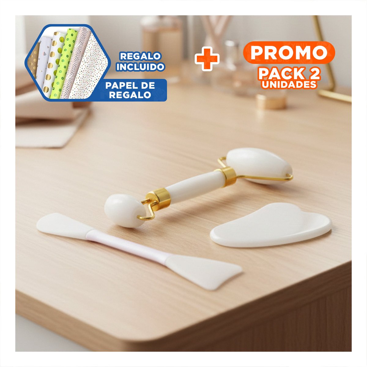 PACK2 SET FUNCIONAL 3 DE LIMPIEZA FACIAL PLASTICO BLANCO PARA BELLEZA Y+PAPEL REGALO - 1