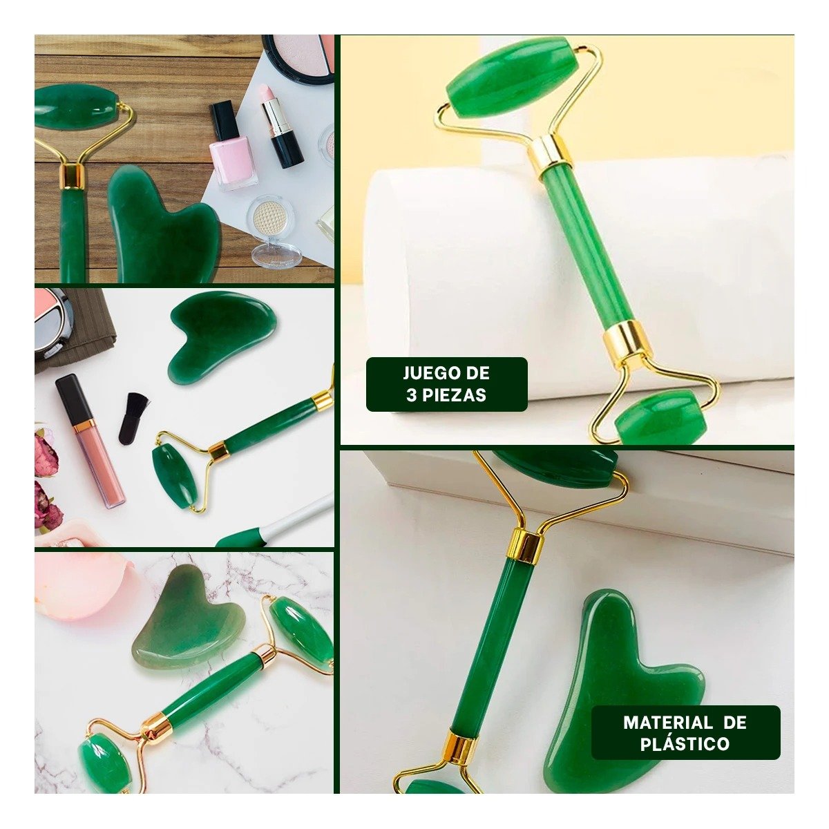 PACK4 CONJUNTO BELLEZA 3 DE LIMPIEZA FACIAL PLASTICO VERDE PARA RUTINA FACIAL Y+REGALO STICKER - 2