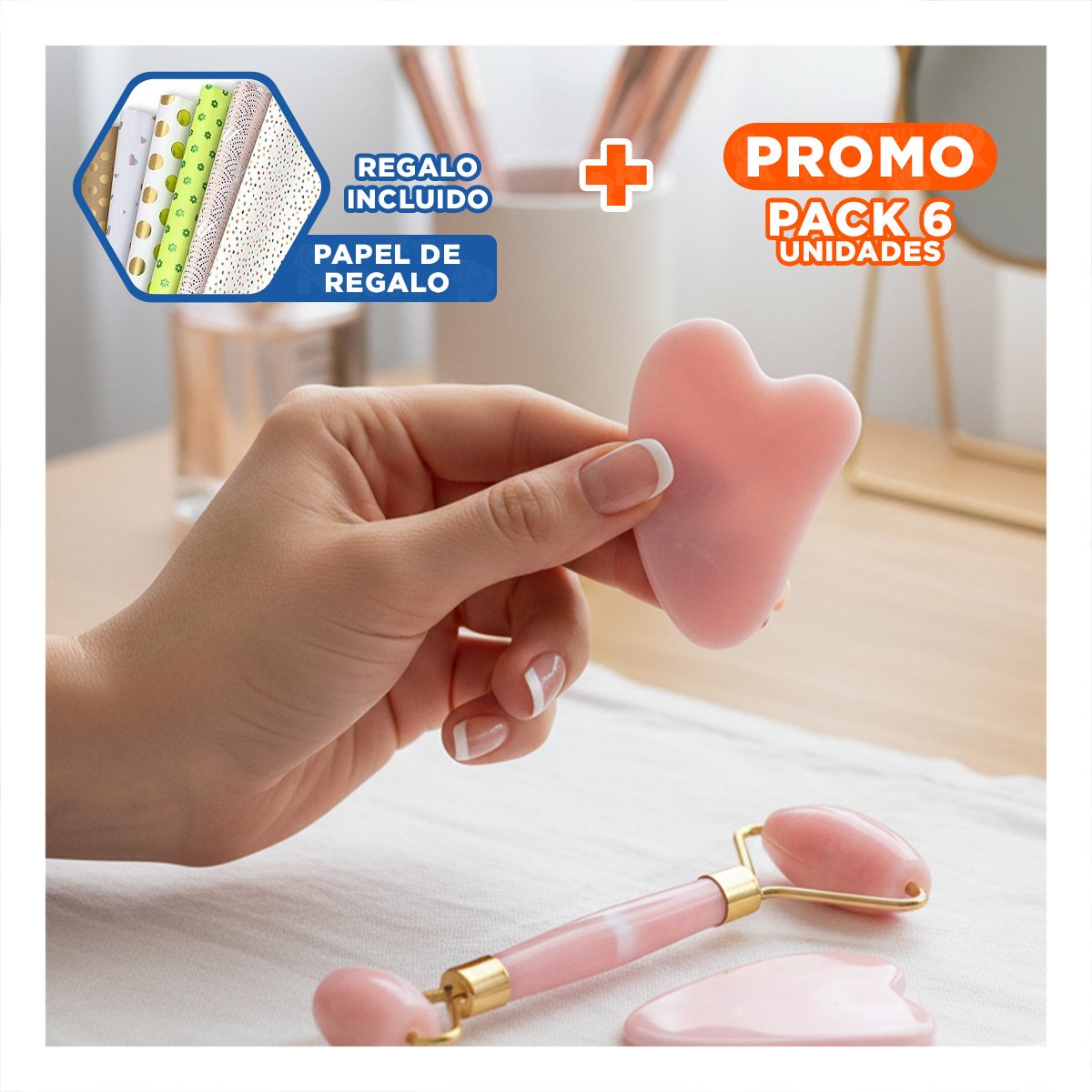 PACK6 KIT MUJER 3 DE LIMPIEZA FACIAL PLASTICO ROSADO BEBE Y+PAPEL REGALO - 1