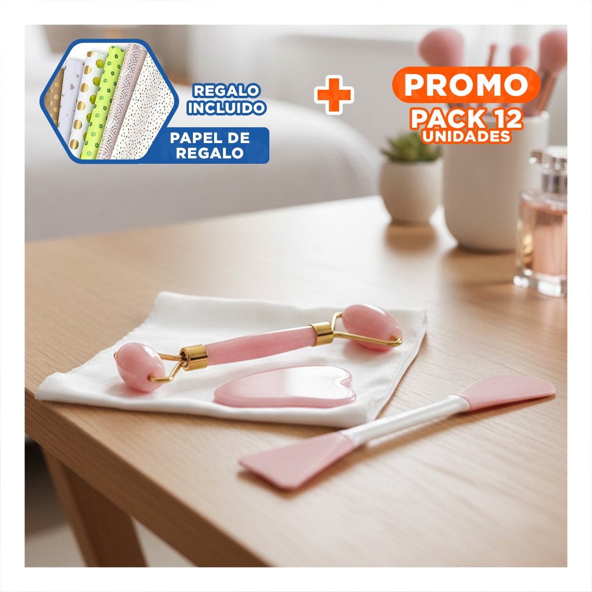 PACK12 CONJUNTO MUJER 3 DE LIMPIEZA FACIAL PLASTICO ROSADO BEBE Y+PAPEL REGALO - 1