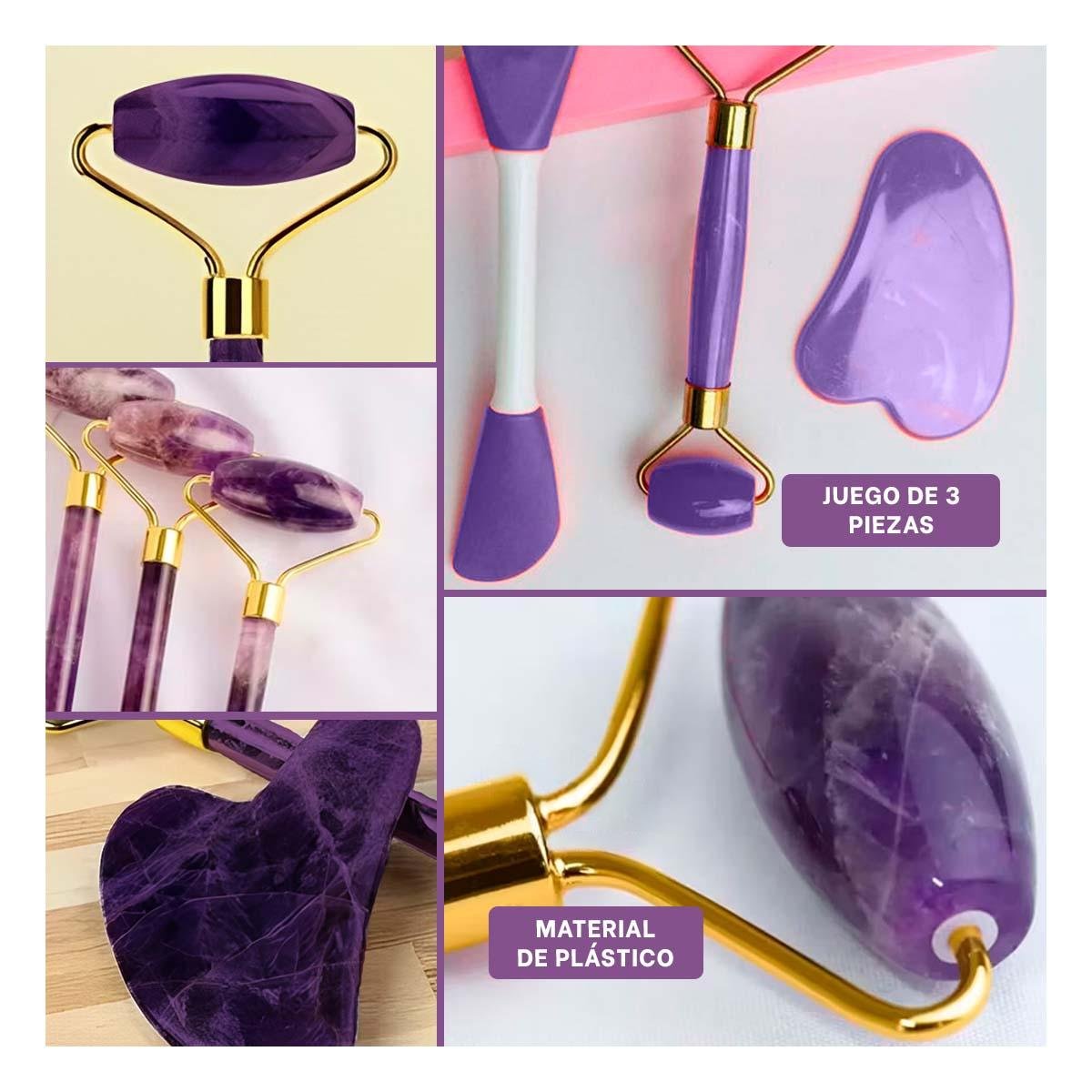 PACK6 JUEGO HOGAR 3 DE LIMPIEZA FACIAL PLASTICO MORADO PARA CUIDADO PERSONAL Y+PAPEL REGALO - 3
