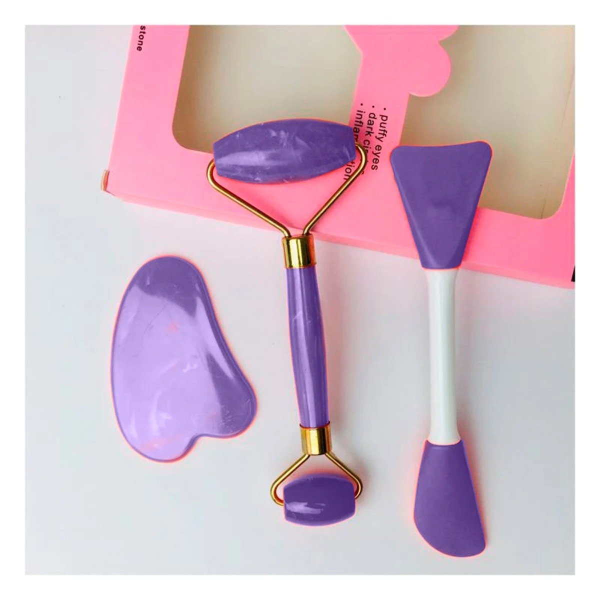 PACK6 JUEGO HOGAR 3 DE LIMPIEZA FACIAL PLASTICO MORADO PARA CUIDADO PERSONAL Y+PAPEL REGALO - 5