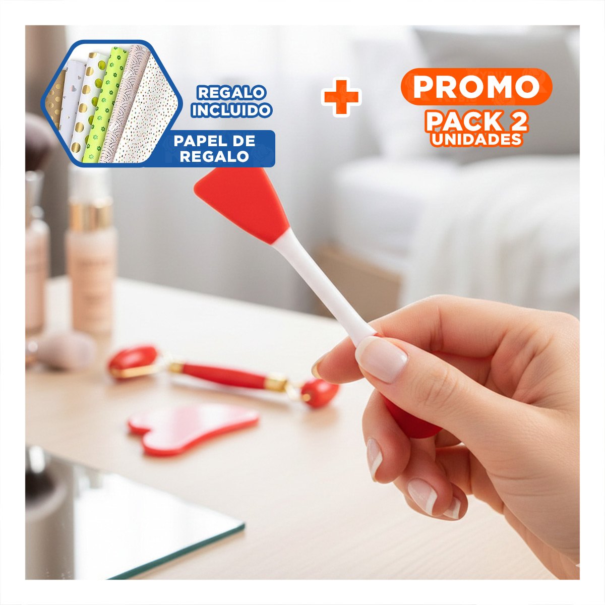 PACK2 JUEGO FUNCIONAL 3 DE LIMPIEZA FACIAL PLASTICO ROJO PARA MUJER Y+PAPEL REGALO - 1