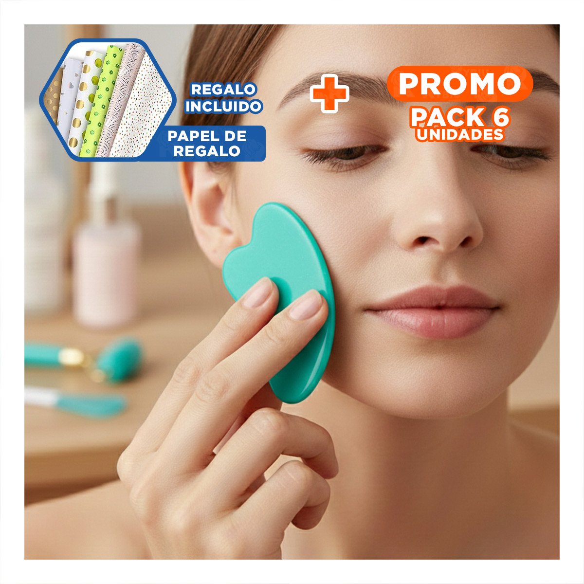 PACK6 SET BELLEZA 3 DE LIMPIEZA FACIAL PLASTICO TURQUESA PARA MUJER Y+PAPEL REGALO - 1