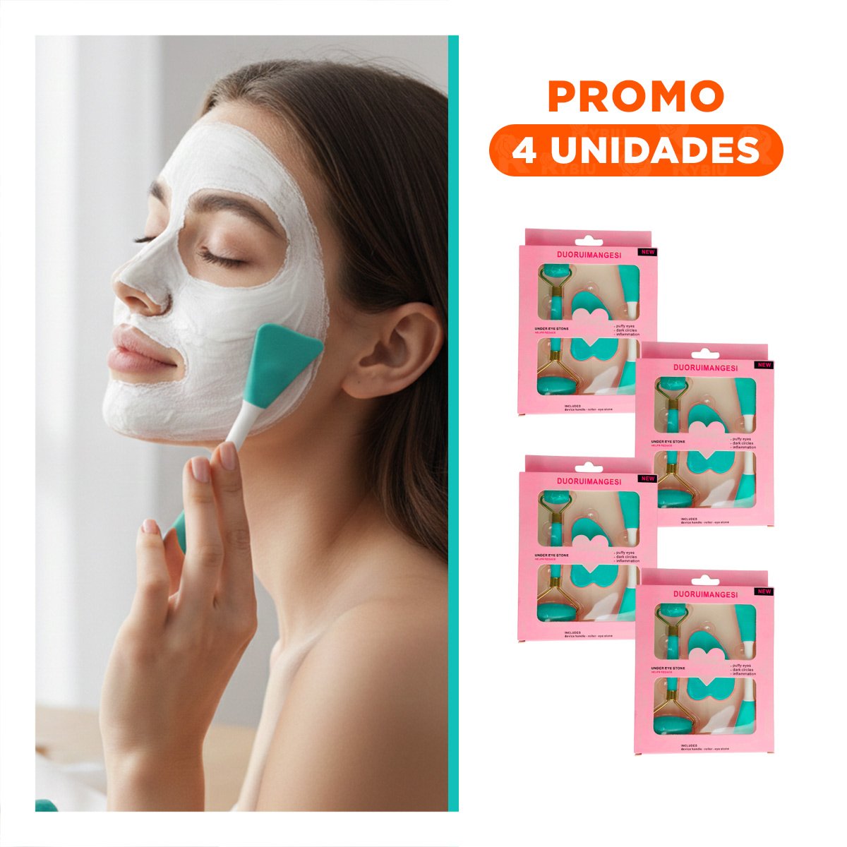 PACK4 CONJUNTO BELLEZA 3 DE LIMPIEZA FACIAL PLASTICO TURQUESA PARA RUTINA Y+REGALO STICKER - 1