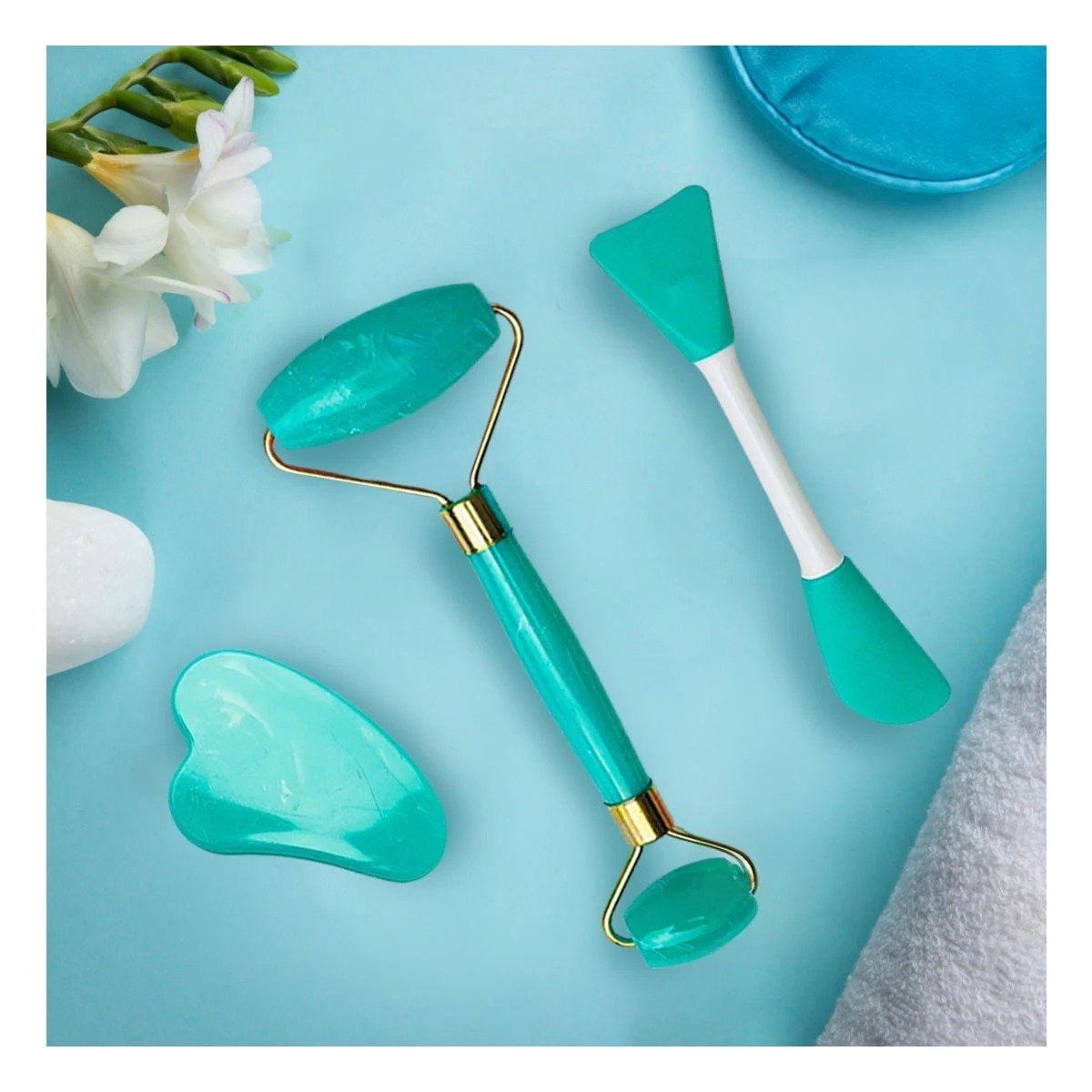 PACK4 CONJUNTO BELLEZA 3 DE LIMPIEZA FACIAL PLASTICO TURQUESA PARA RUTINA Y+REGALO STICKER - 5